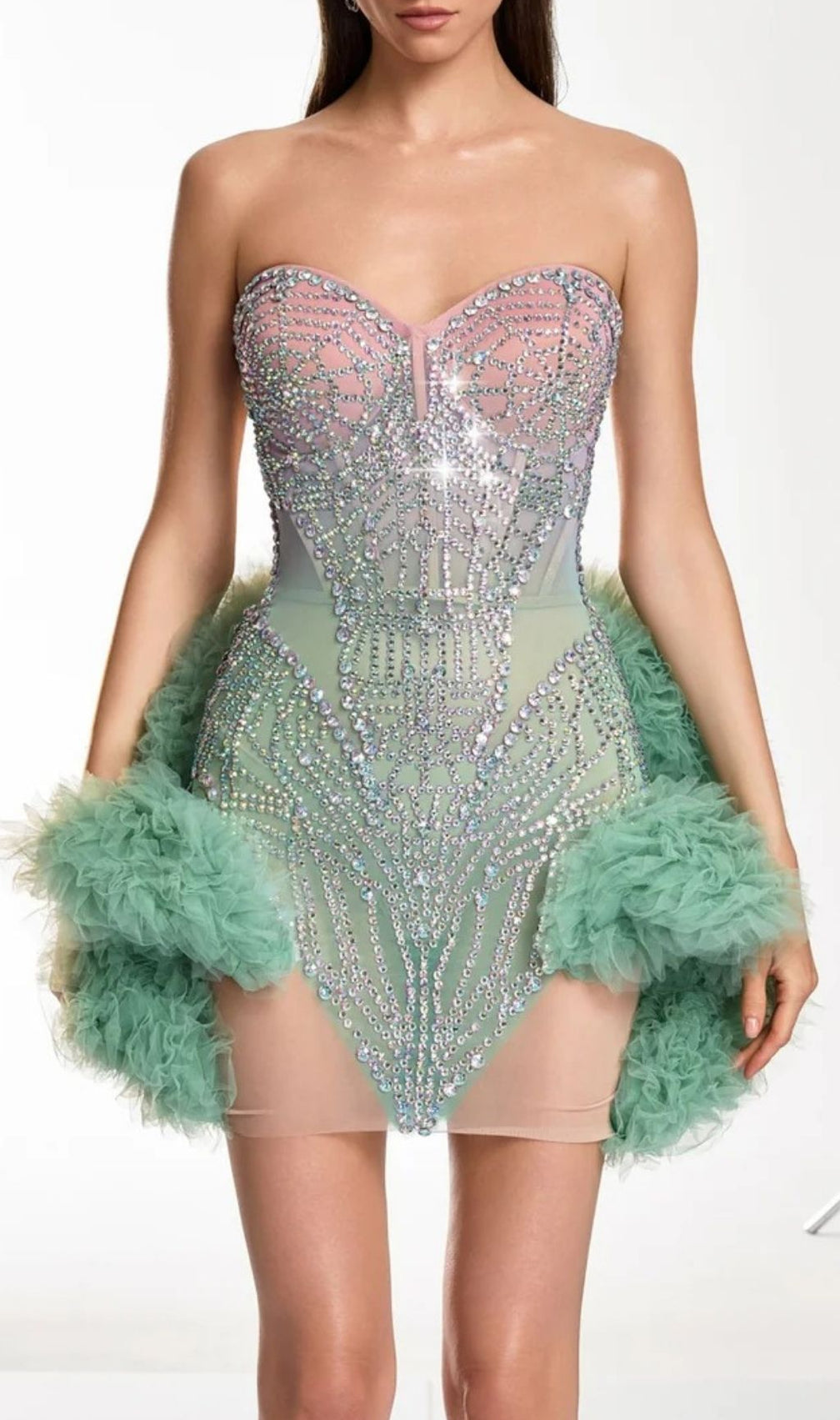 Dalinda Embellished Crystal & Tulle Mini Dress | High-Fashion Statement