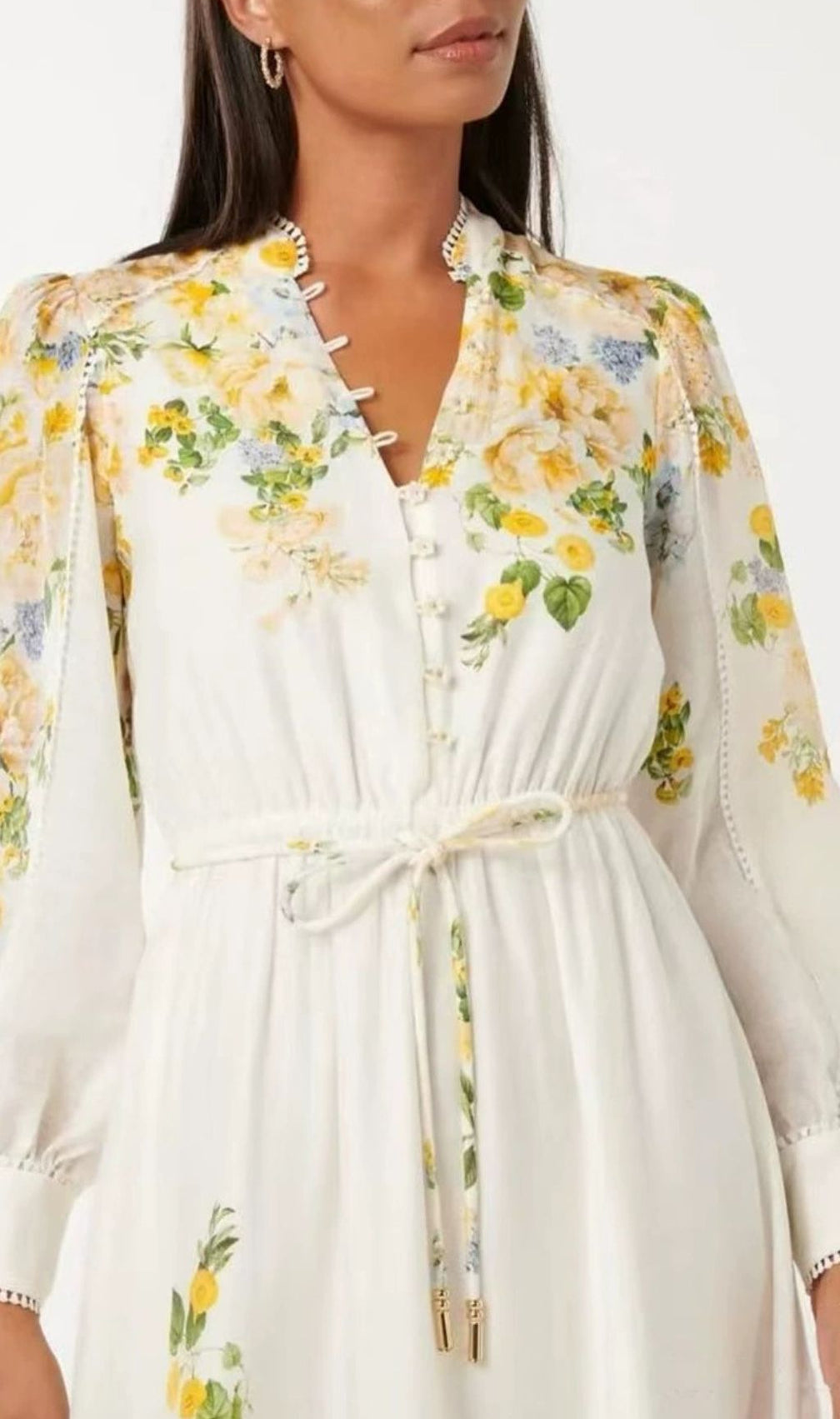 Fergal Floral Printed Lantern Sleeve Midi Dress