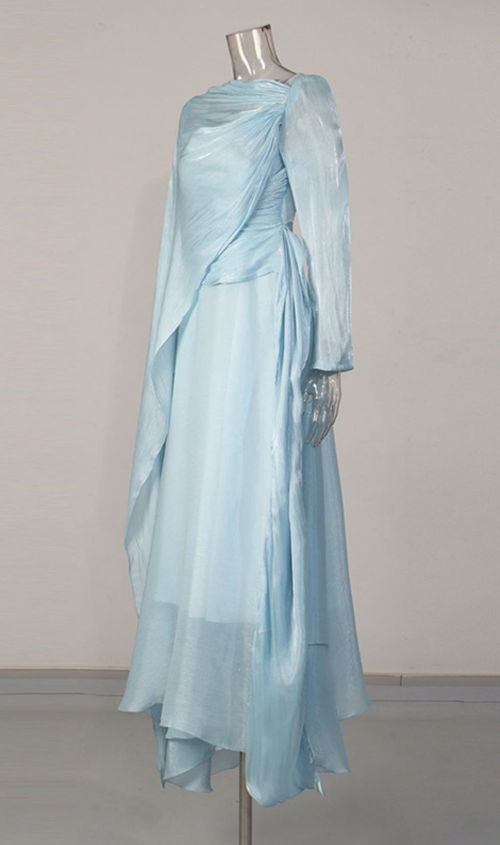 Kachina Ethereal Blue Draped Long Sleeve Maxi Gown