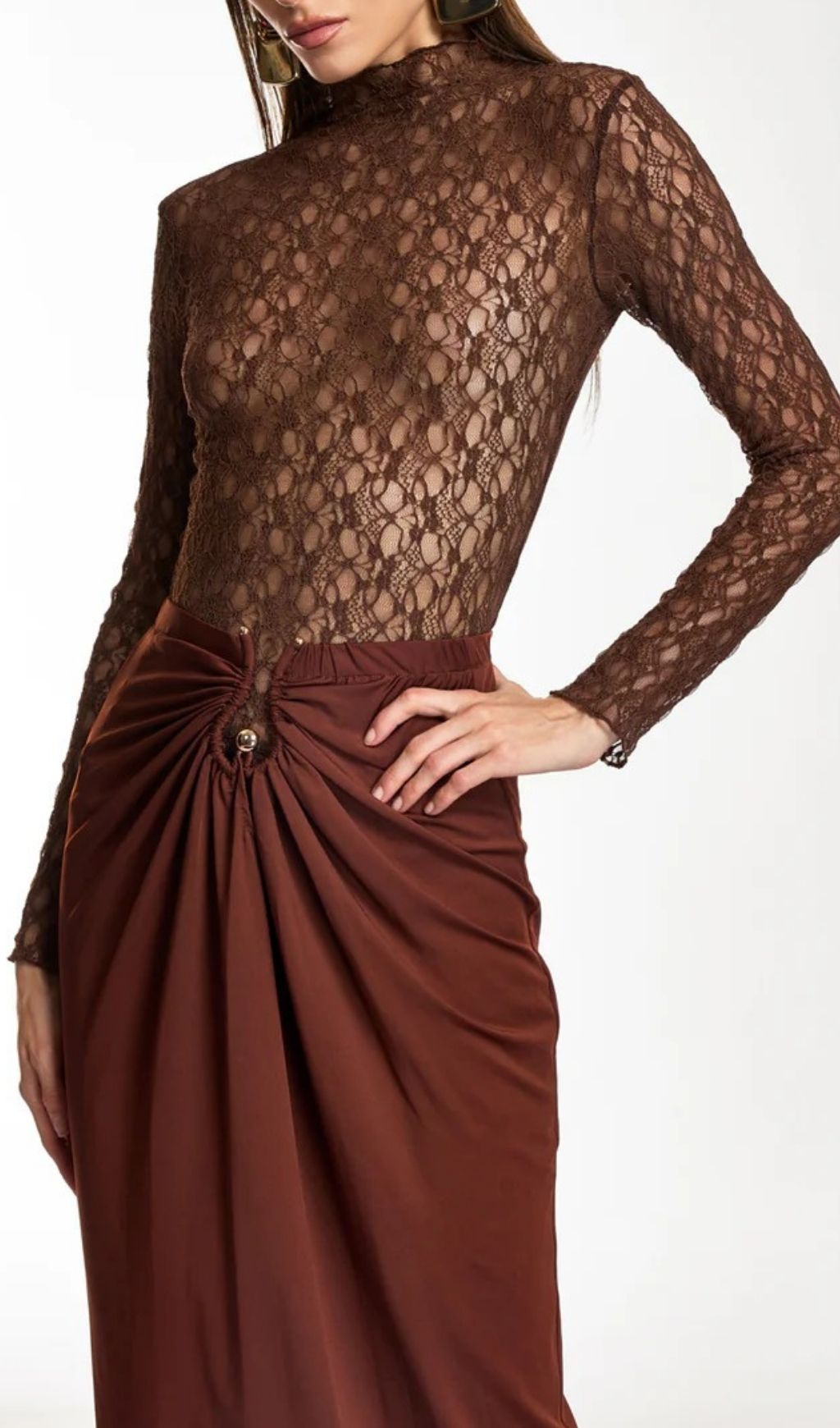 Darcila Luxe Lace Long Sleeve Top & Ruched Maxi Skirt Set