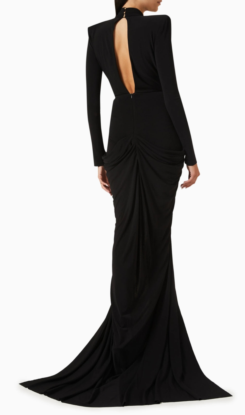 Ceana Black Deep-V Neck Long Sleeve Maxi Dress