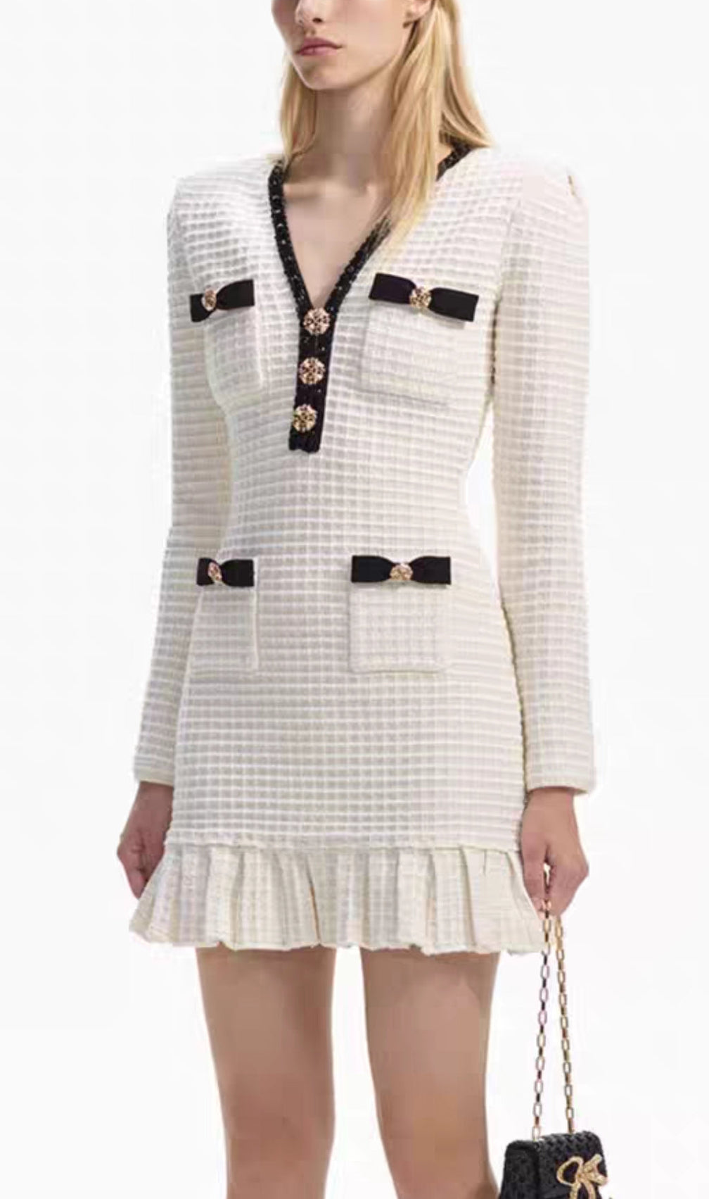 Athar Waffle Knit Ruffled Mini Dress