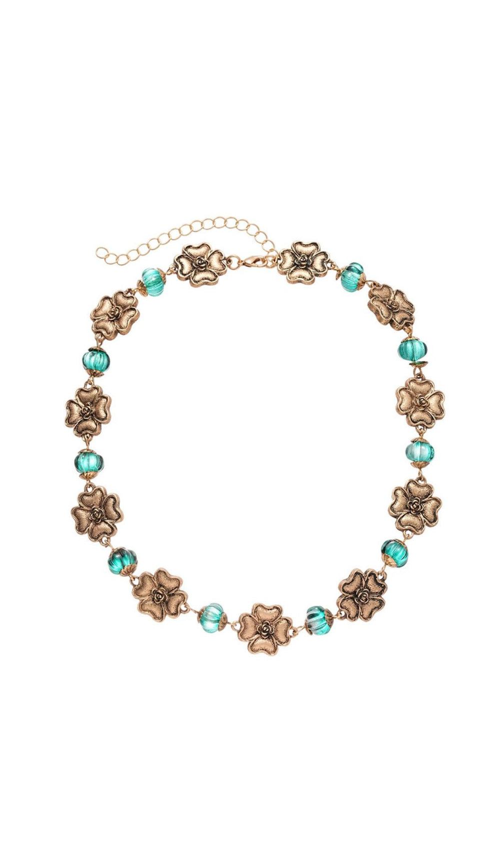 Jacoby Vintage Floral & Teal Beaded Choker Necklace for Women