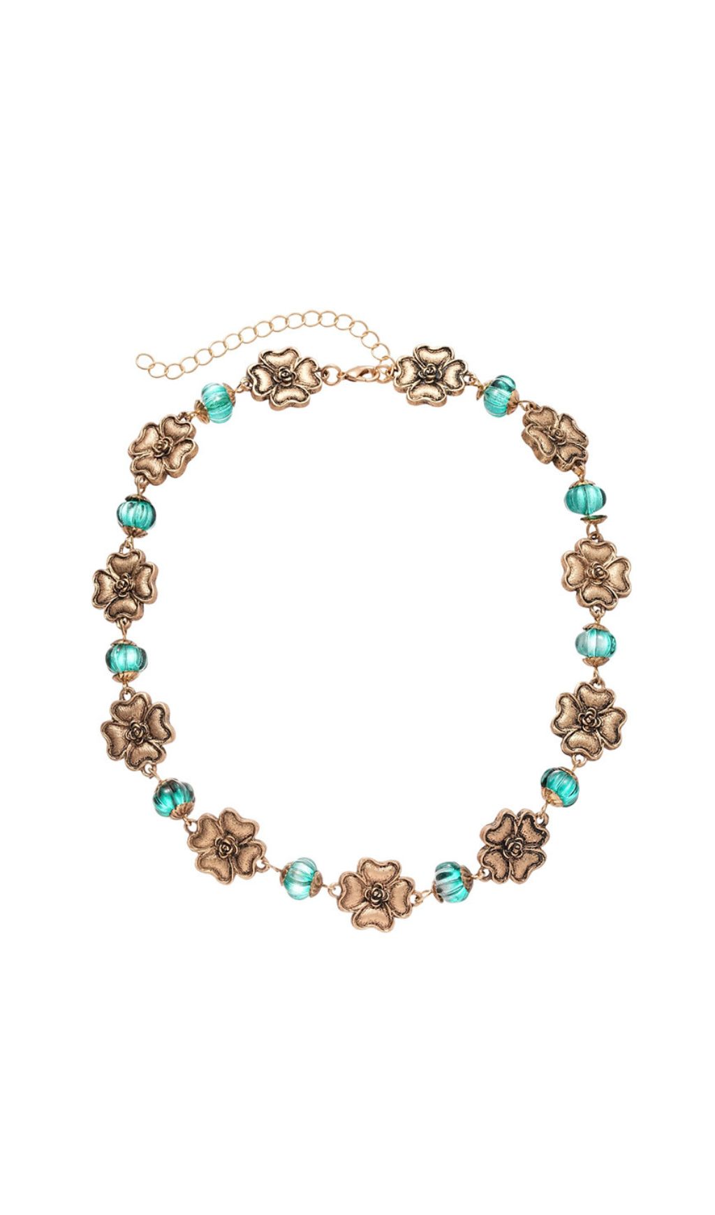 Jacoby Vintage Floral & Teal Beaded Choker Necklace for Women