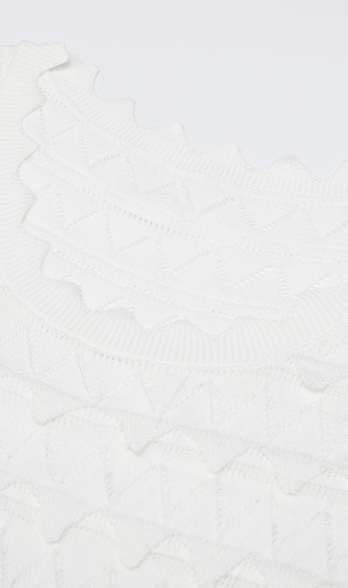 Kirima White Short Sleeve Knit Midi Dress
