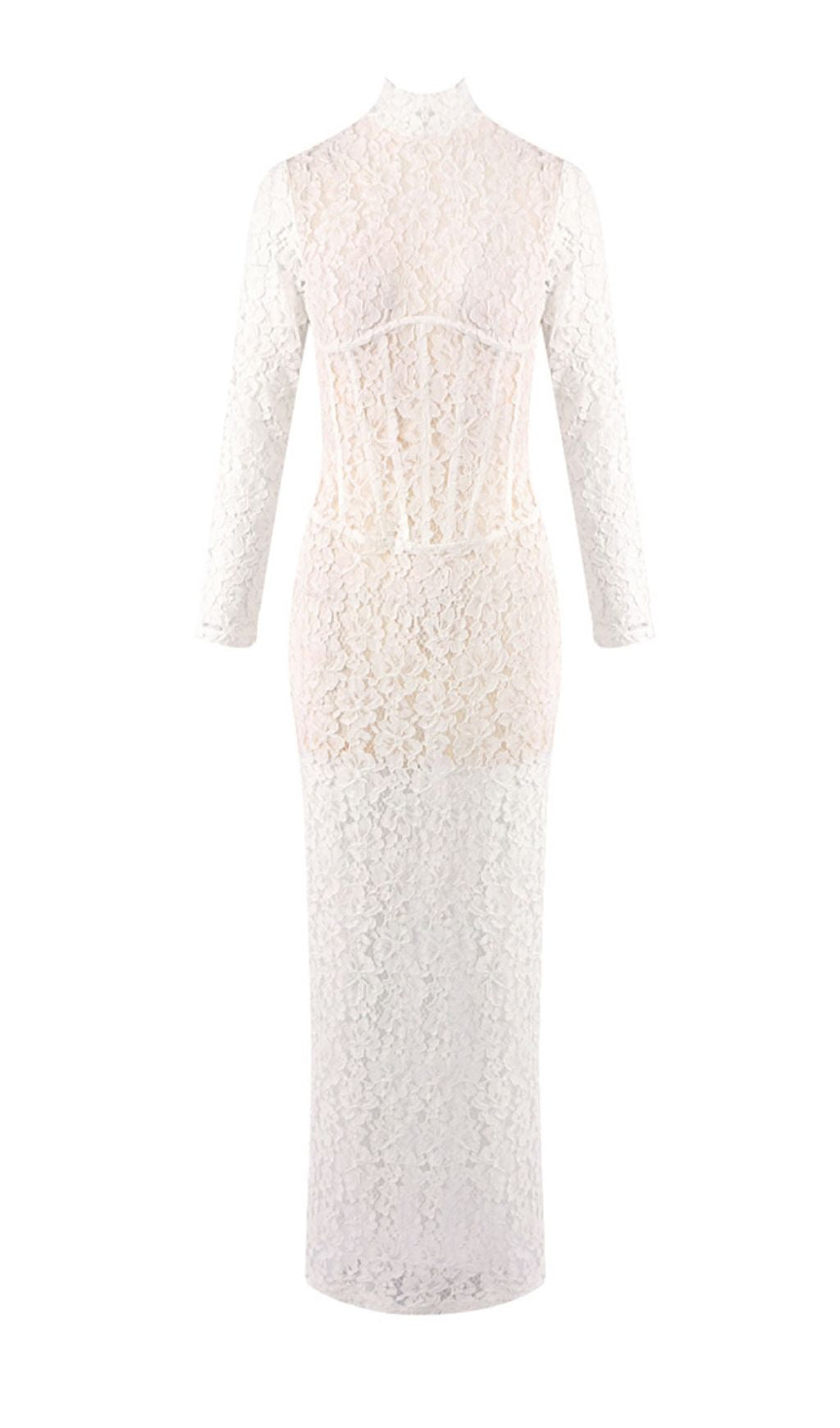 Isolde White Floral Lace Corset Maxi Dress - Ethereal Elegance for Weddings & Galas