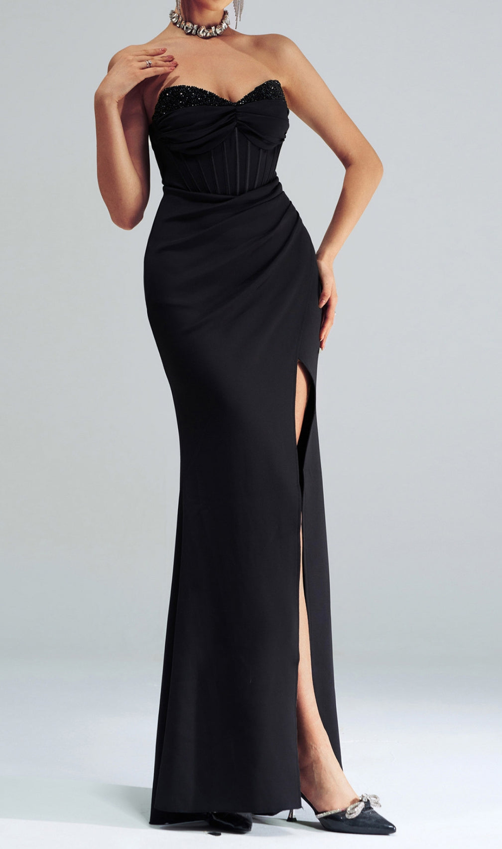 Catiche Black Strapless Corset Maxi Dress