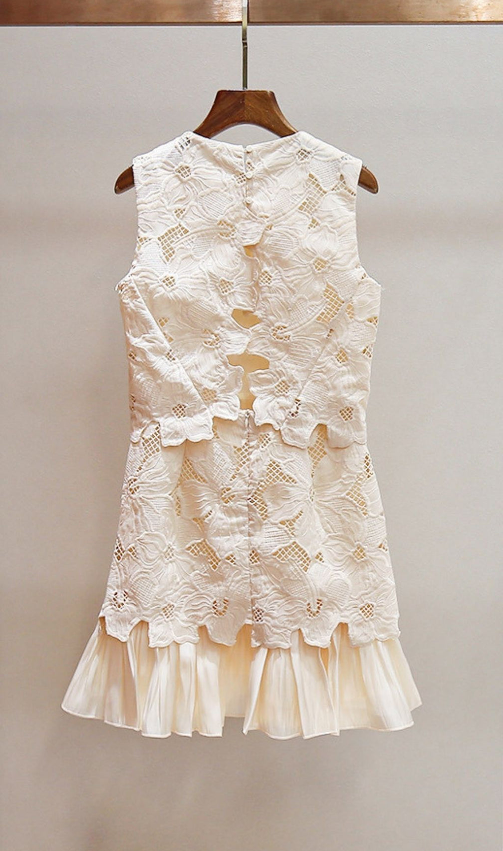 Johanna Floral Guipure Lace Mini Dress - Two-Piece Illusion & Pleated Ruffle