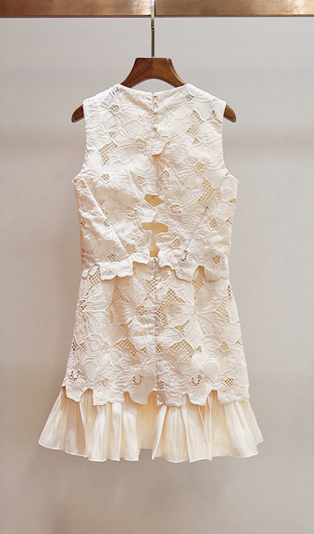 Johanna Floral Guipure Lace Mini Dress - Two-Piece Illusion & Pleated Ruffle