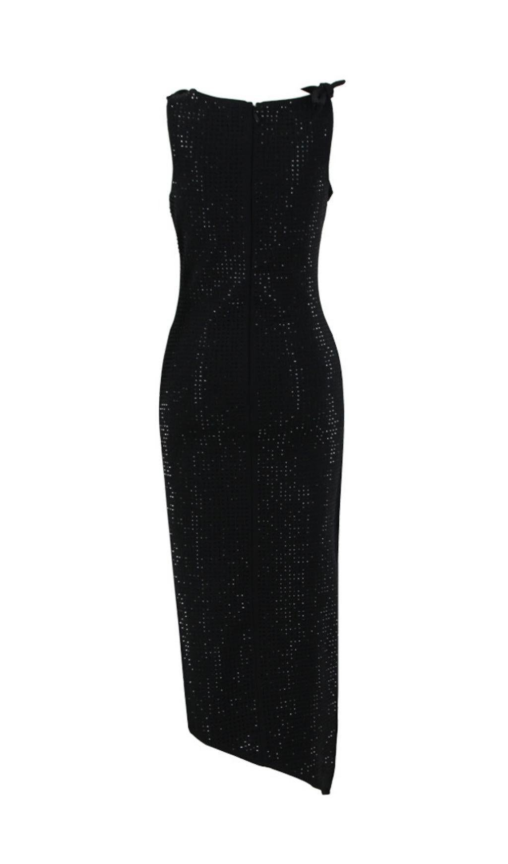 Black Flower Embellished Sparkly Midi Dress