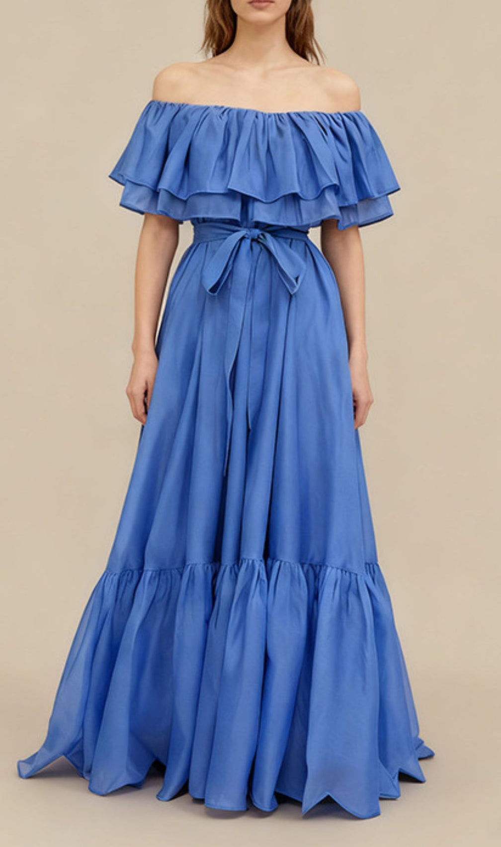 Imala Lavender Ruffled Off-Shoulder Midi Dress