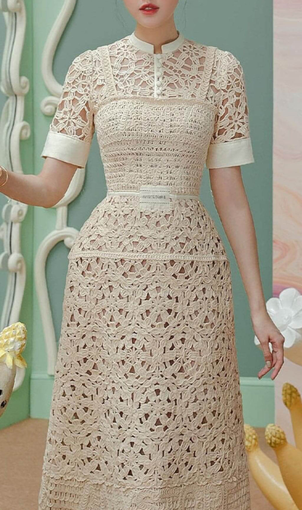 Azula Embroidery Hollow Out Midi Dress