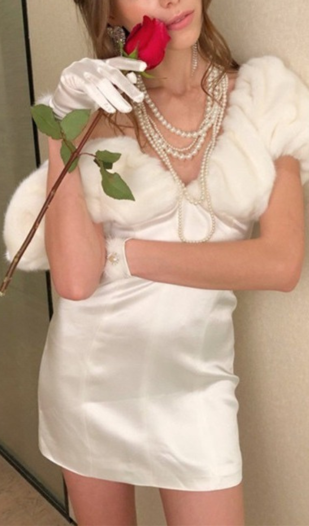 Ayanna White Fur Satin Mini Dress