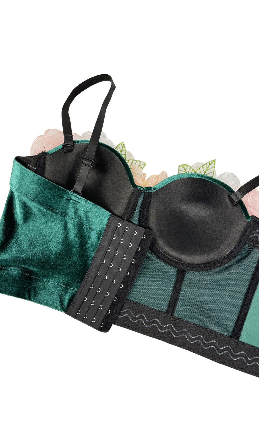 Jaina Emerald Velvet 3D Floral Embellished Crop Top