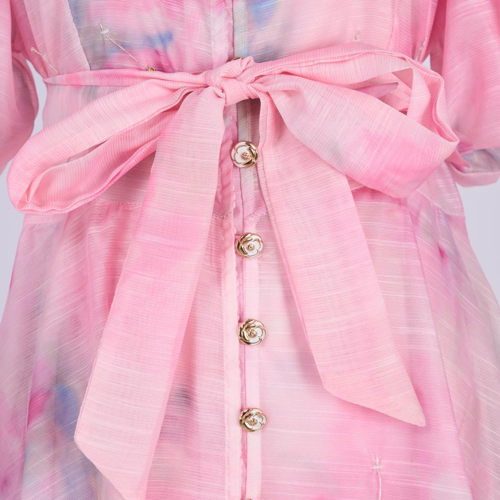 Karli Romantic Pink Floral Puff-Sleeve Maxi Dress | Elegant Chiffon Gown