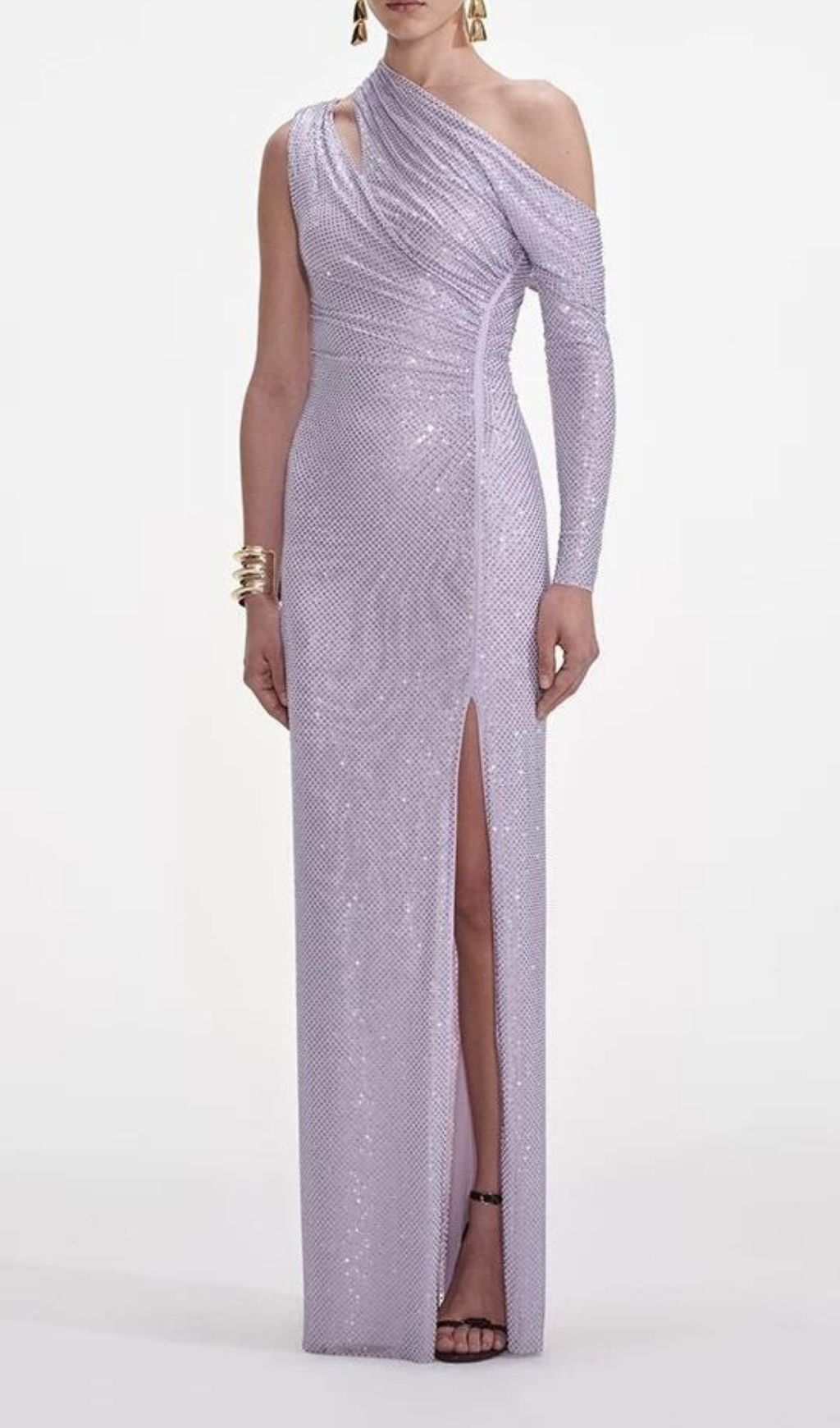 Kayla Shimmering Lavender One-Shoulder Crystal Gown