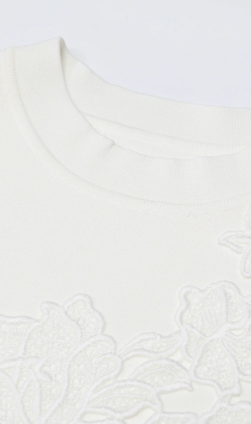 Kimoni White Floral Appliqué Mini Dress | Sleeveless Knit Cocktail & Bridal Shower Dress