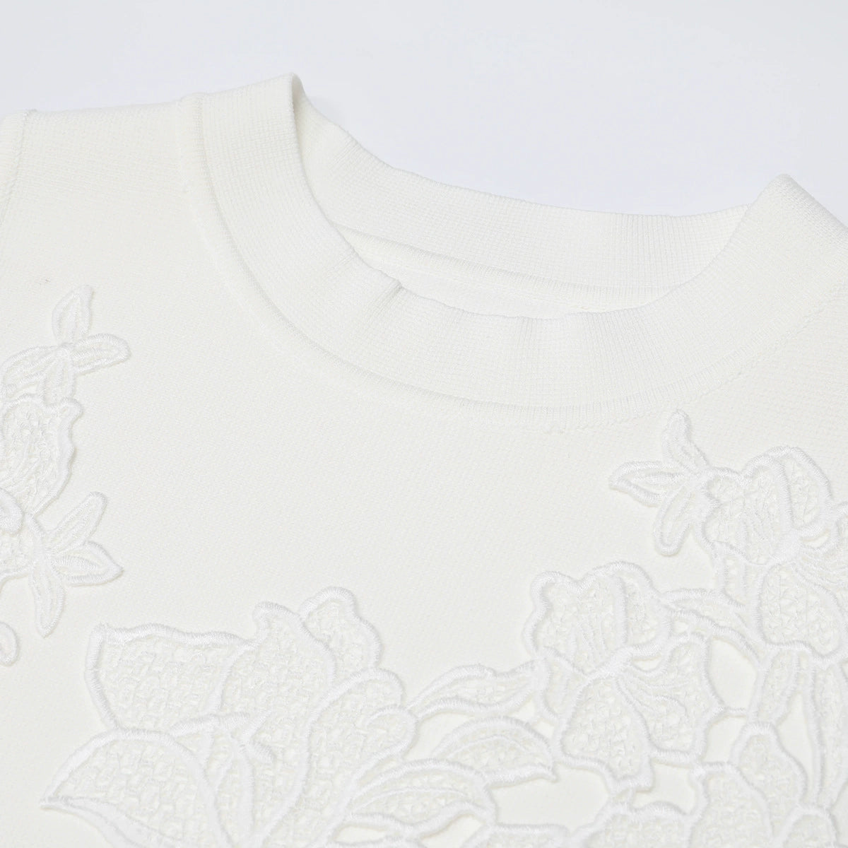 Kimoni White Floral Appliqué Mini Dress | Sleeveless Knit Cocktail & Bridal Shower Dress