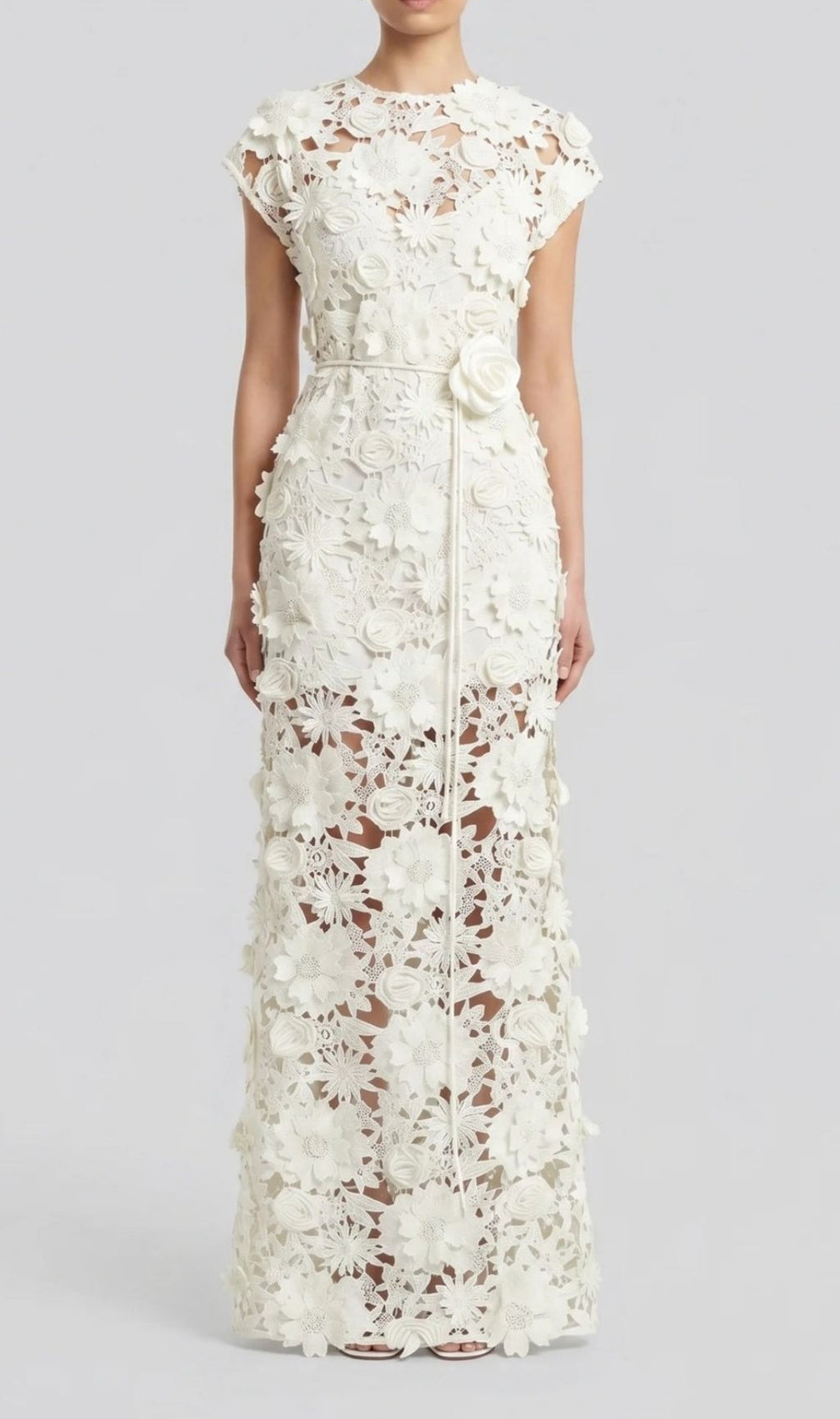 Kiera Ethereal 3D Floral Lace Maxi Dress - Romantic White Gown