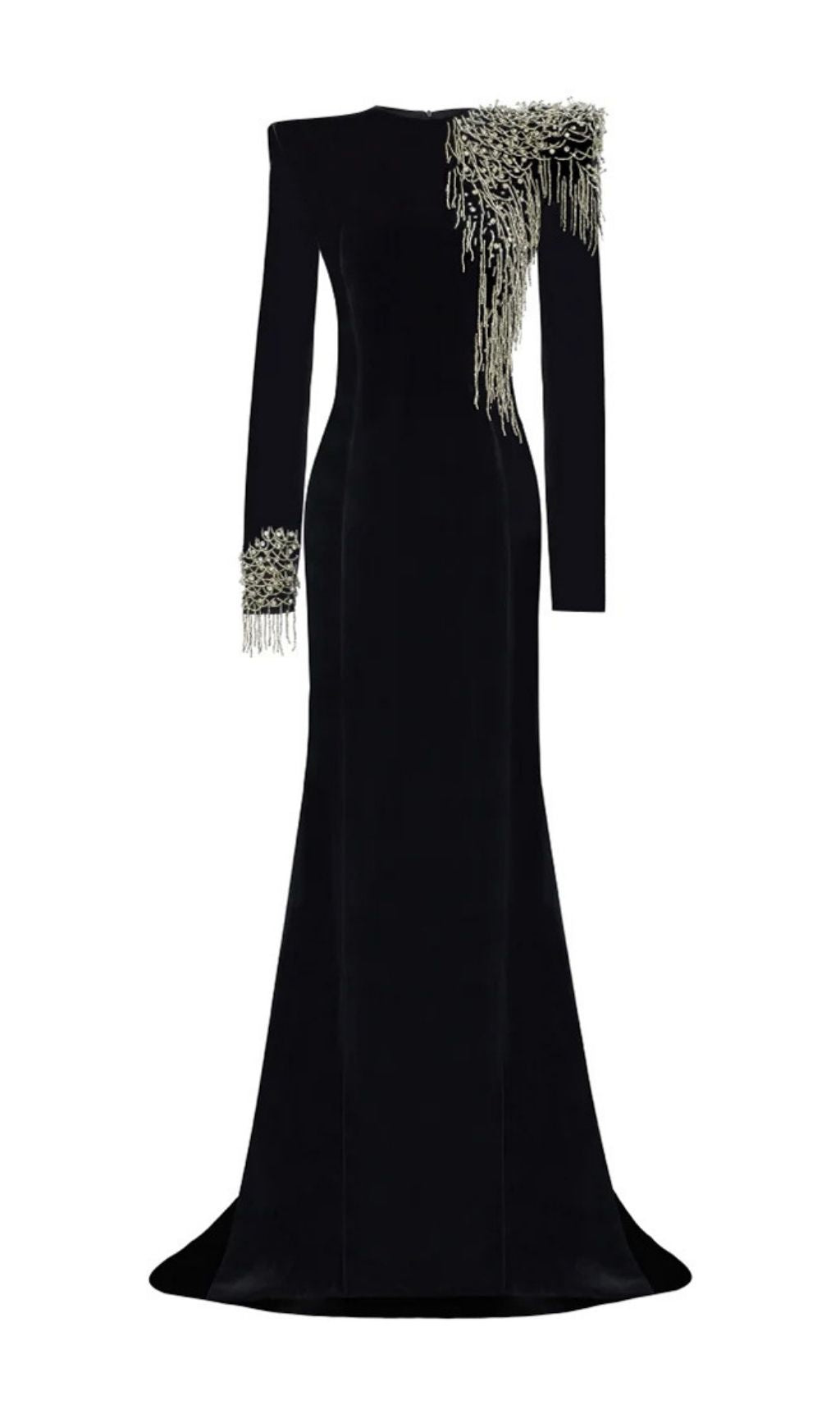 Jovia Black Velvet Beaded Maxi Gown | Long Sleeve Gala & Red Carpet Dress