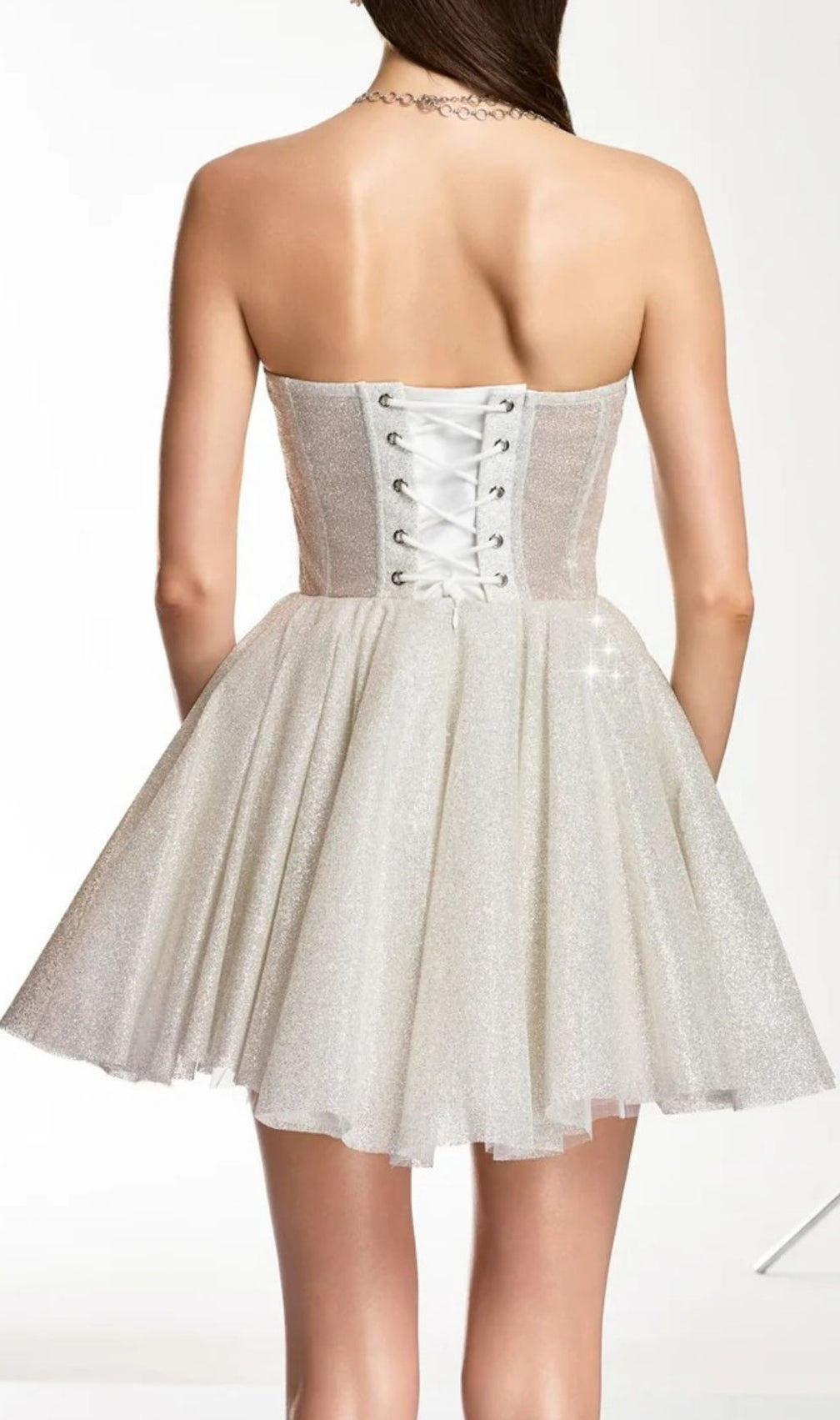 Darda Glimmering White Strapless Corset Mini Dress - Luxe Party & Club Glamour