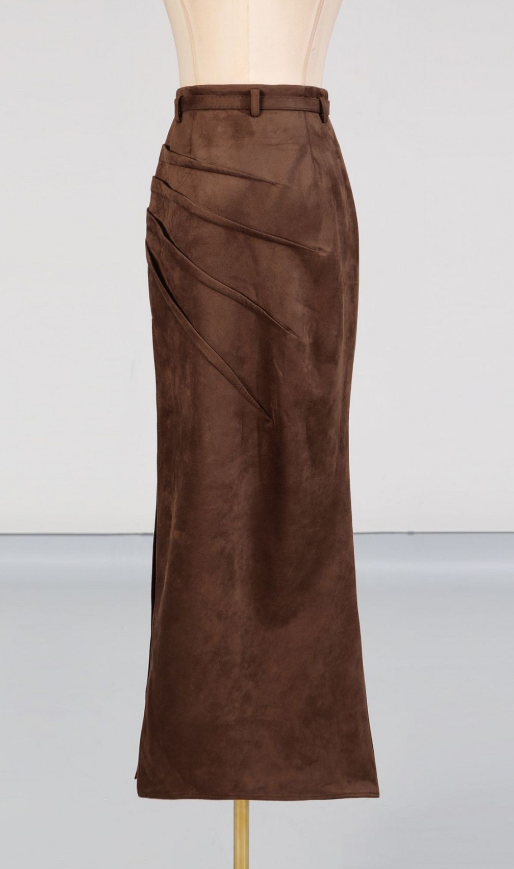 Giovana Brown Ruched Slit Maxi Skirt