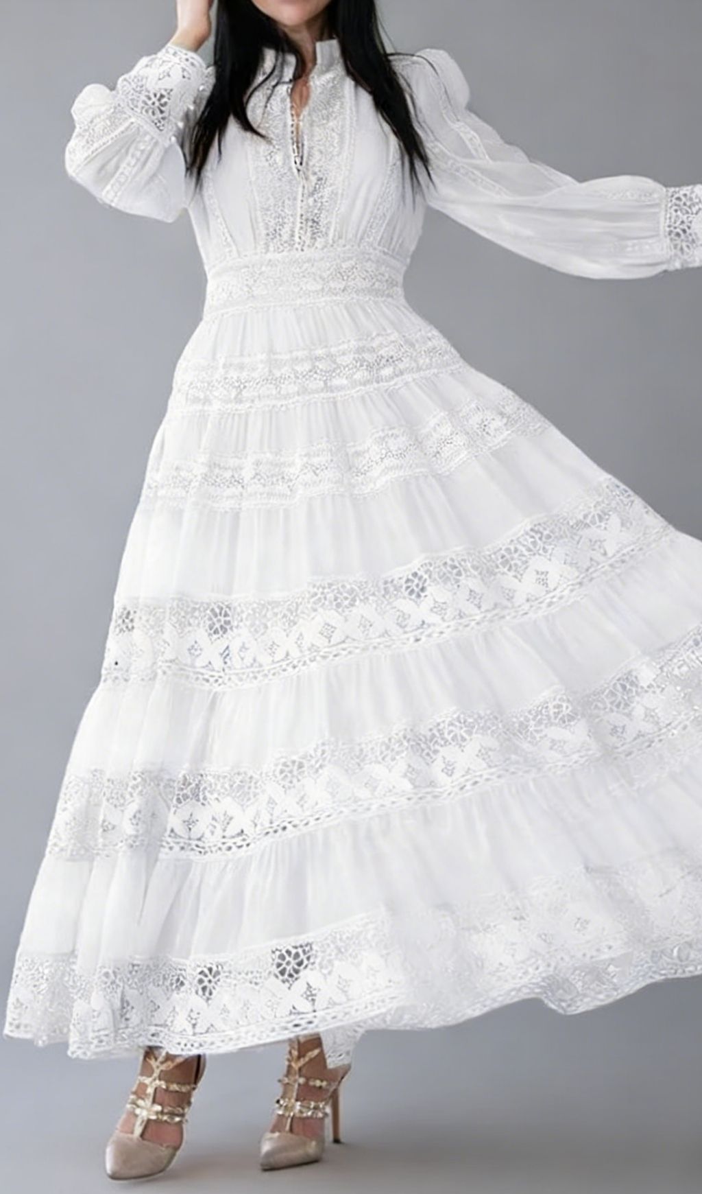 Kamara Enchanting White Lace Maxi Dress - Elegant Long Sleeve Tiered Gown