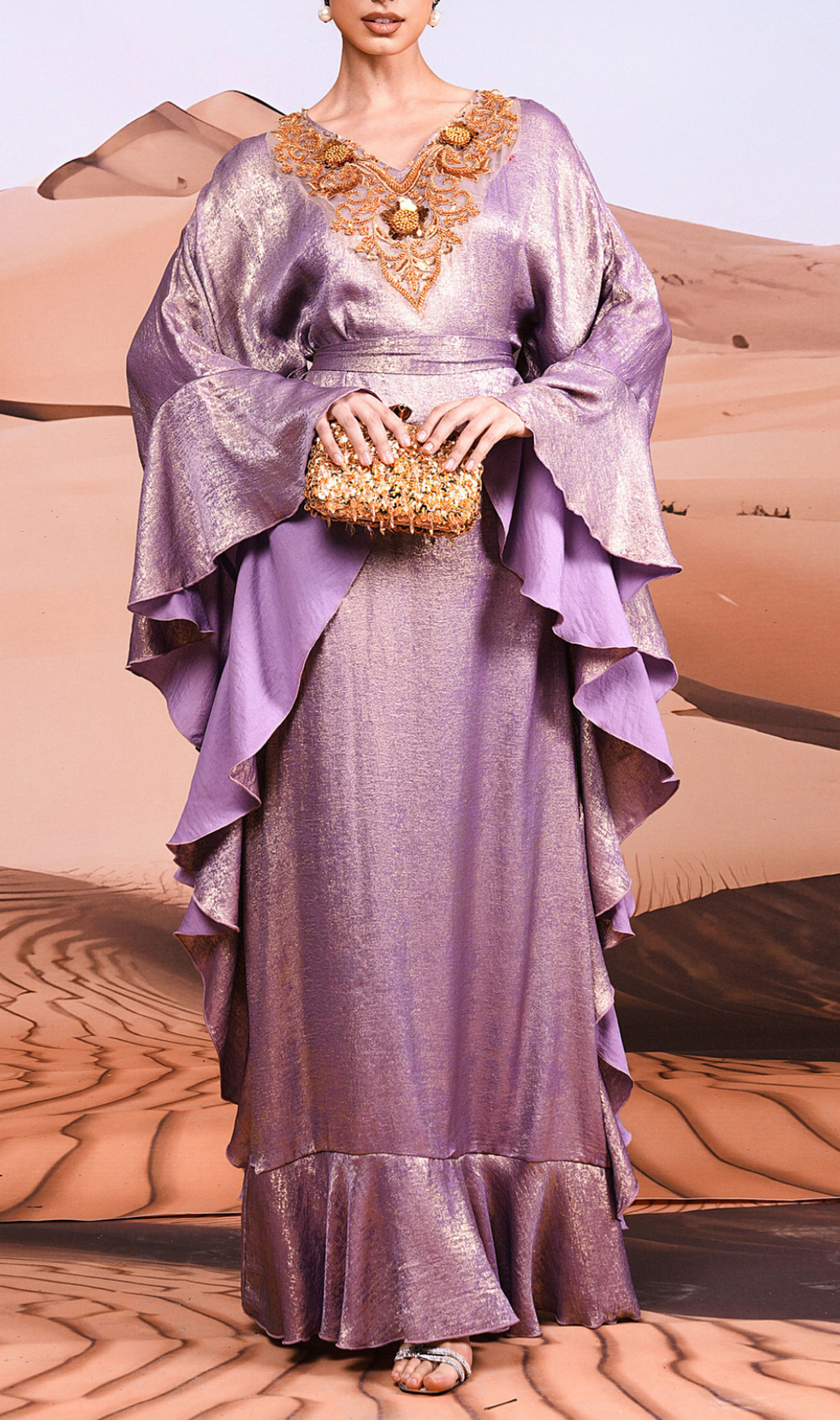 Coraline Purple Embellished Long Sleeve Maxi Dress