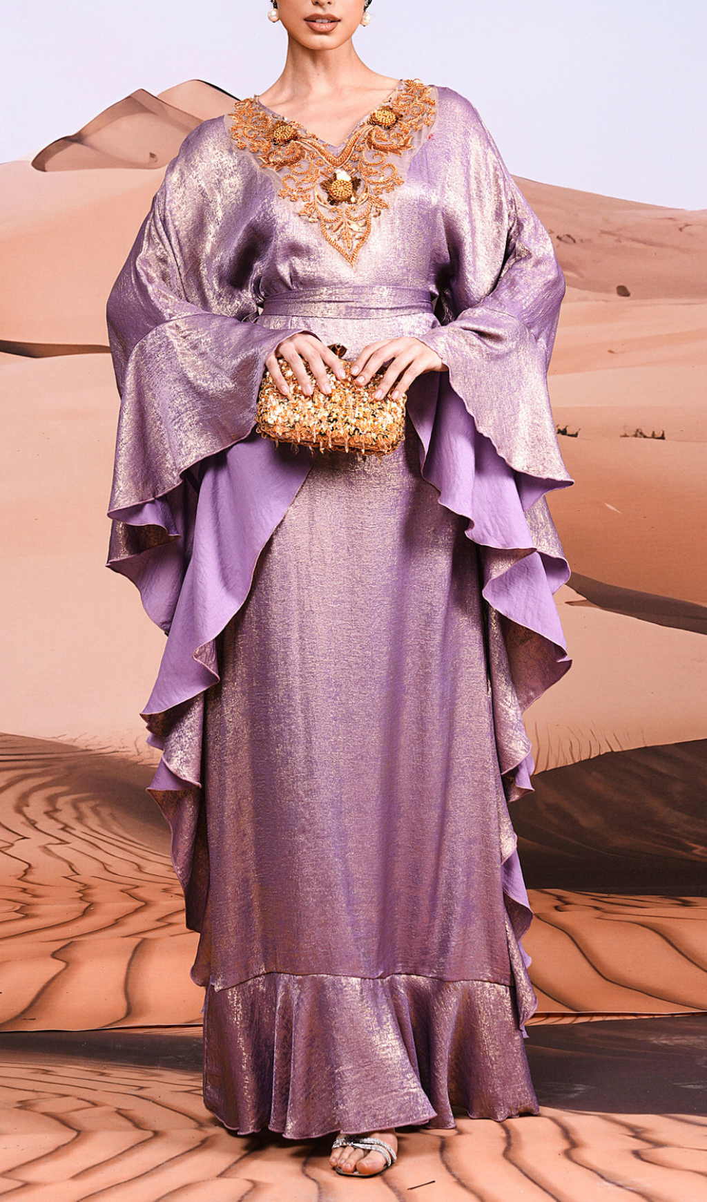 Coraline Purple Embellished Long Sleeve Maxi Dress