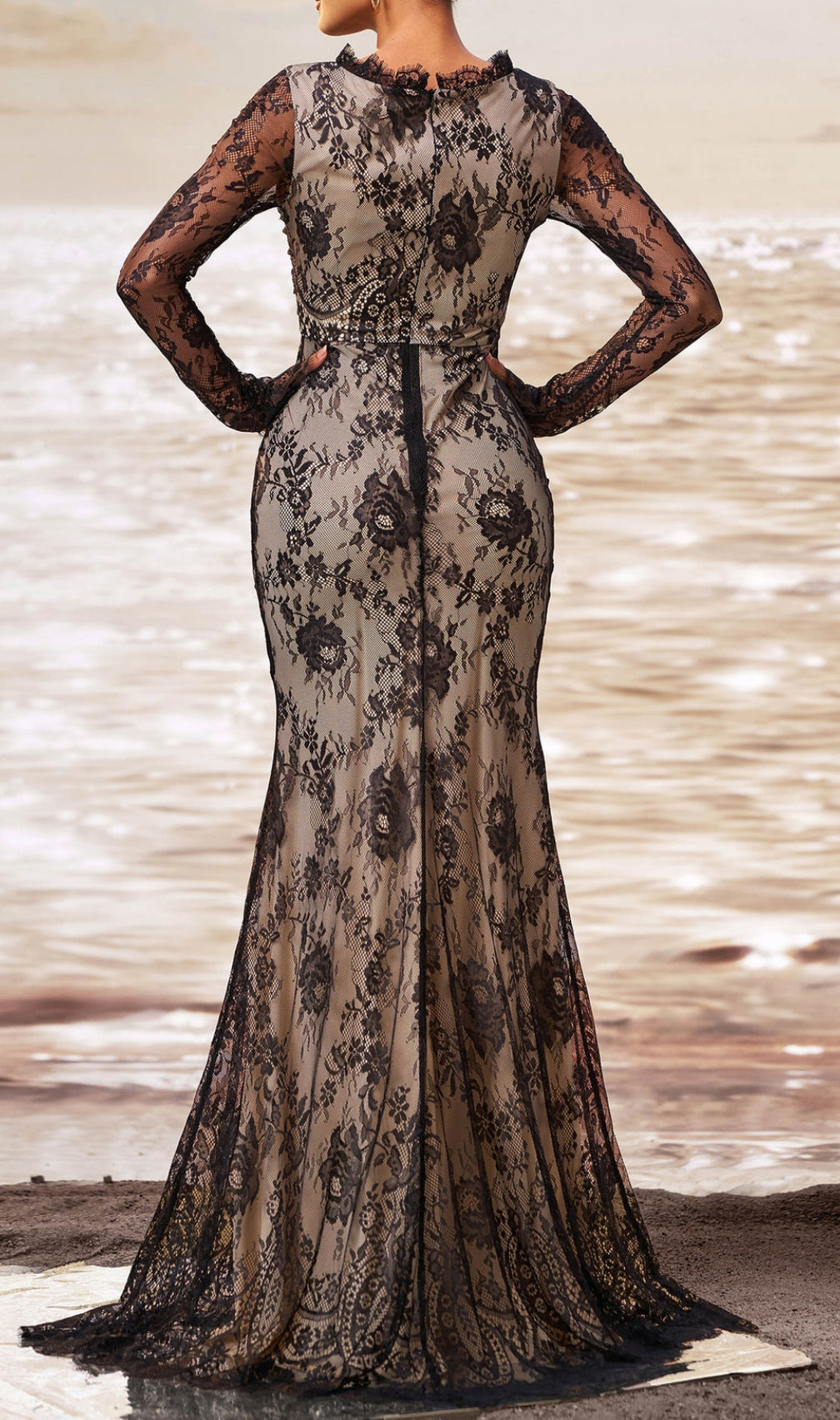 Chakra Black Lace Flower Maxi Dress