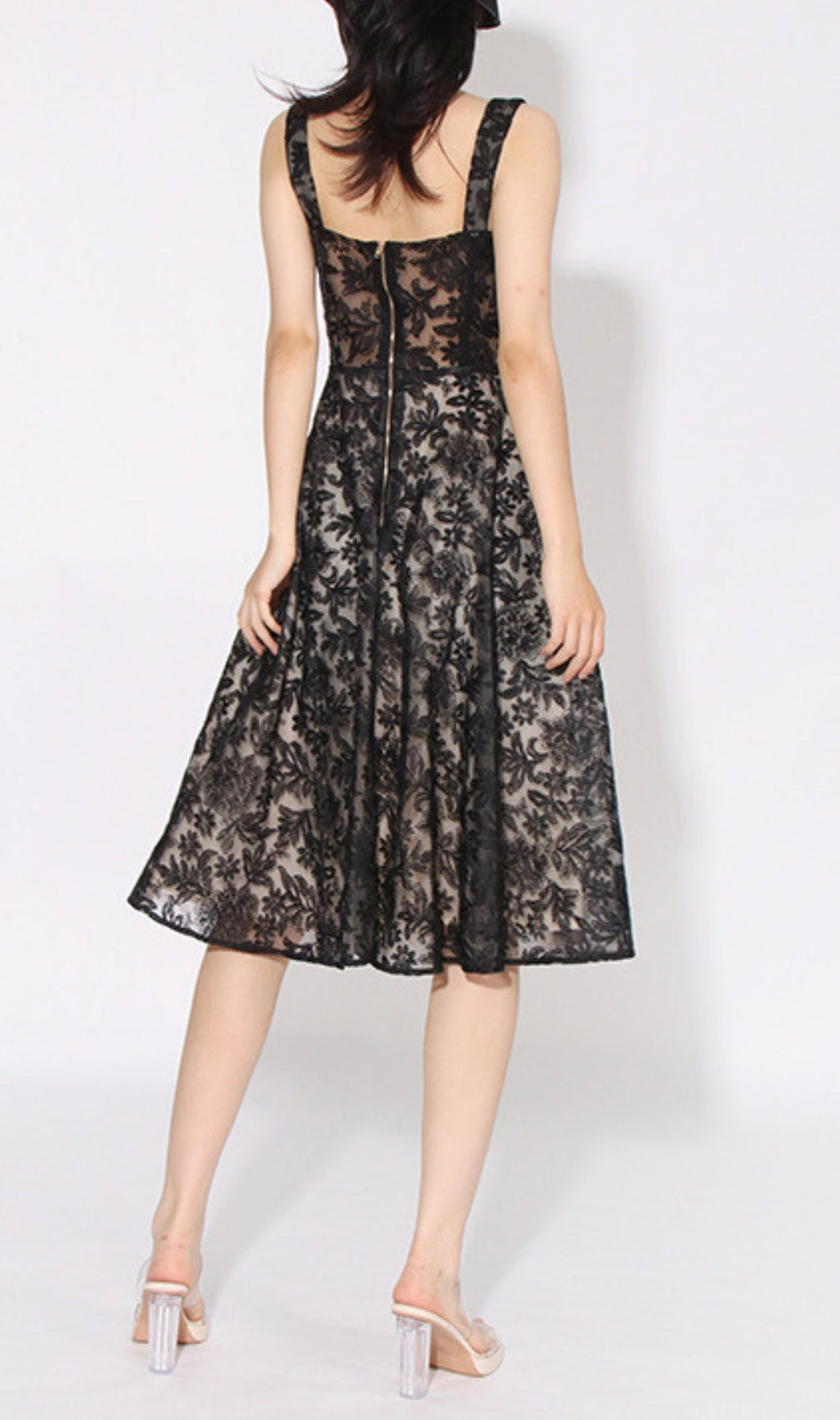 Asayo Black Embroidery Midi Dress