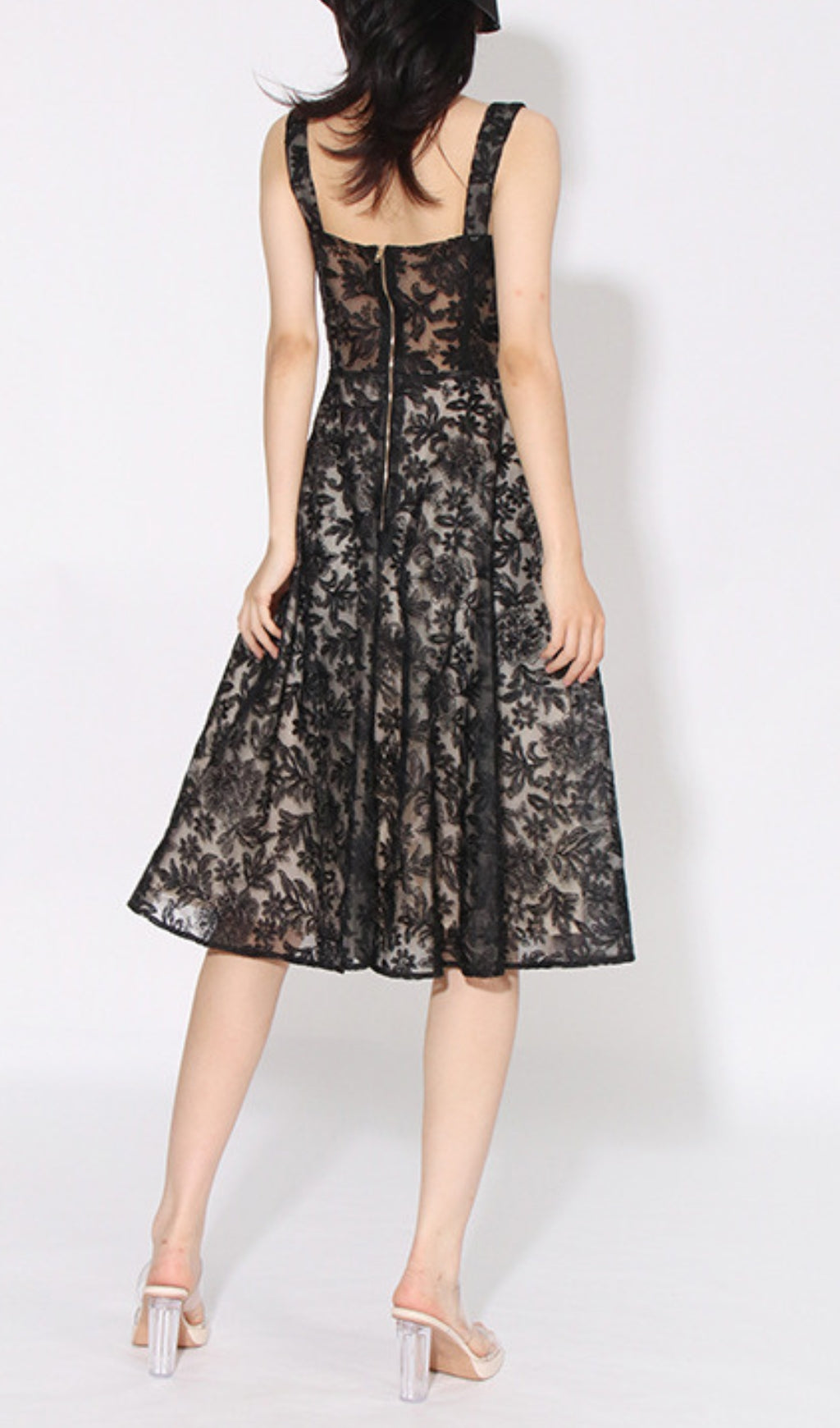 Asayo Black Embroidery Midi Dress