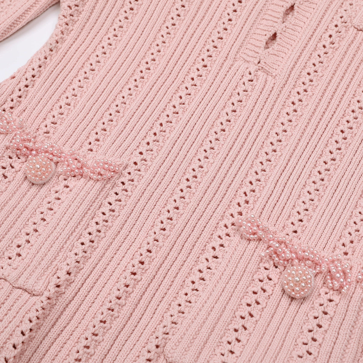 Elegant Pink Beaded Knit Mini Dress | Long Sleeve & Flattering Fit