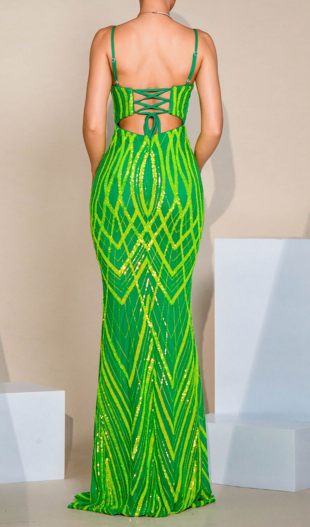 Firenze Green Strappy Sequin Maxi Dress
