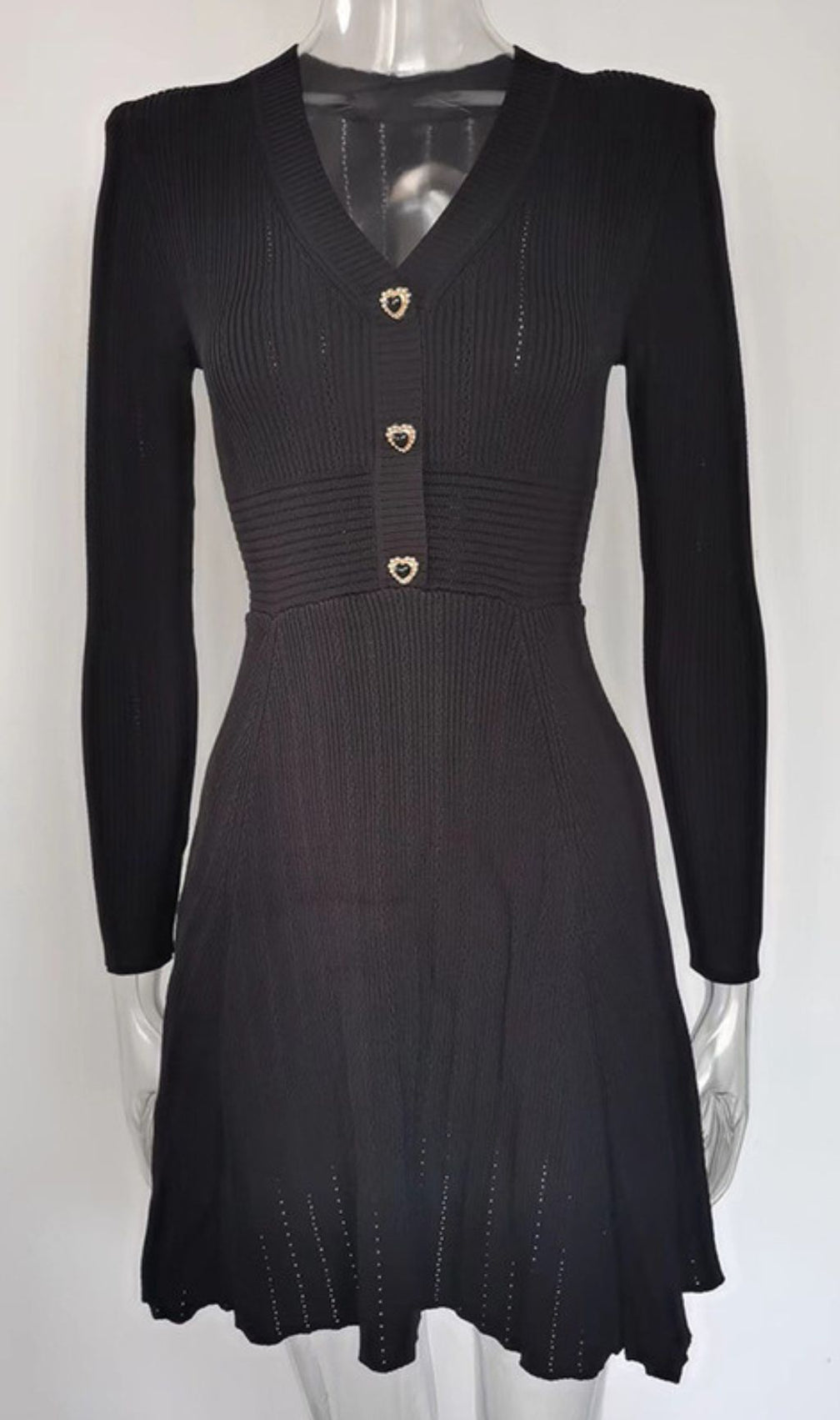 Hewitt Sweetheart Knit Mini Dress - Romantic Red Long Sleeve with Heart Buttons