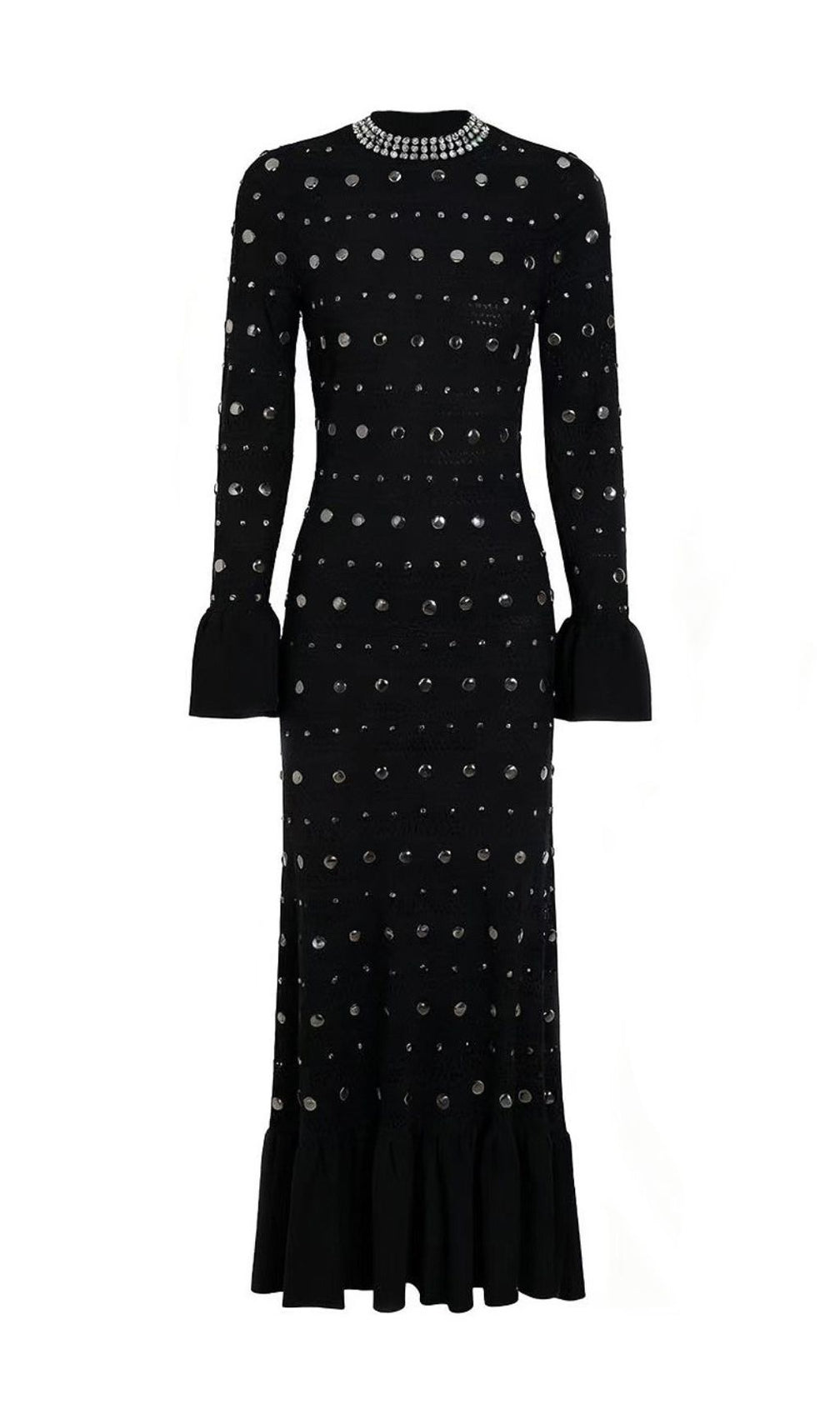 Jake Glamorous Embellished Studded Knit Midi Dress