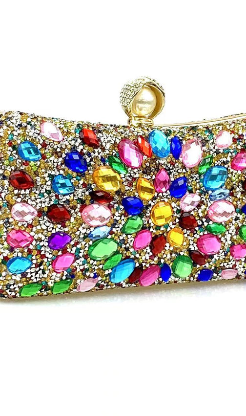 Multi Rhinestone Crystal Clutch