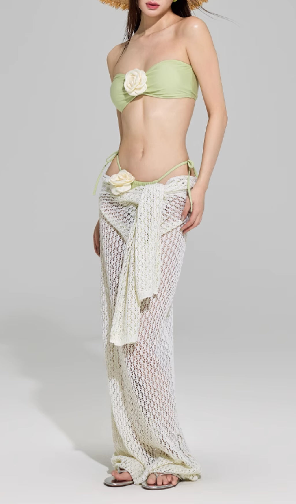 Dillan Green Flower Three-Piece Swimsuit