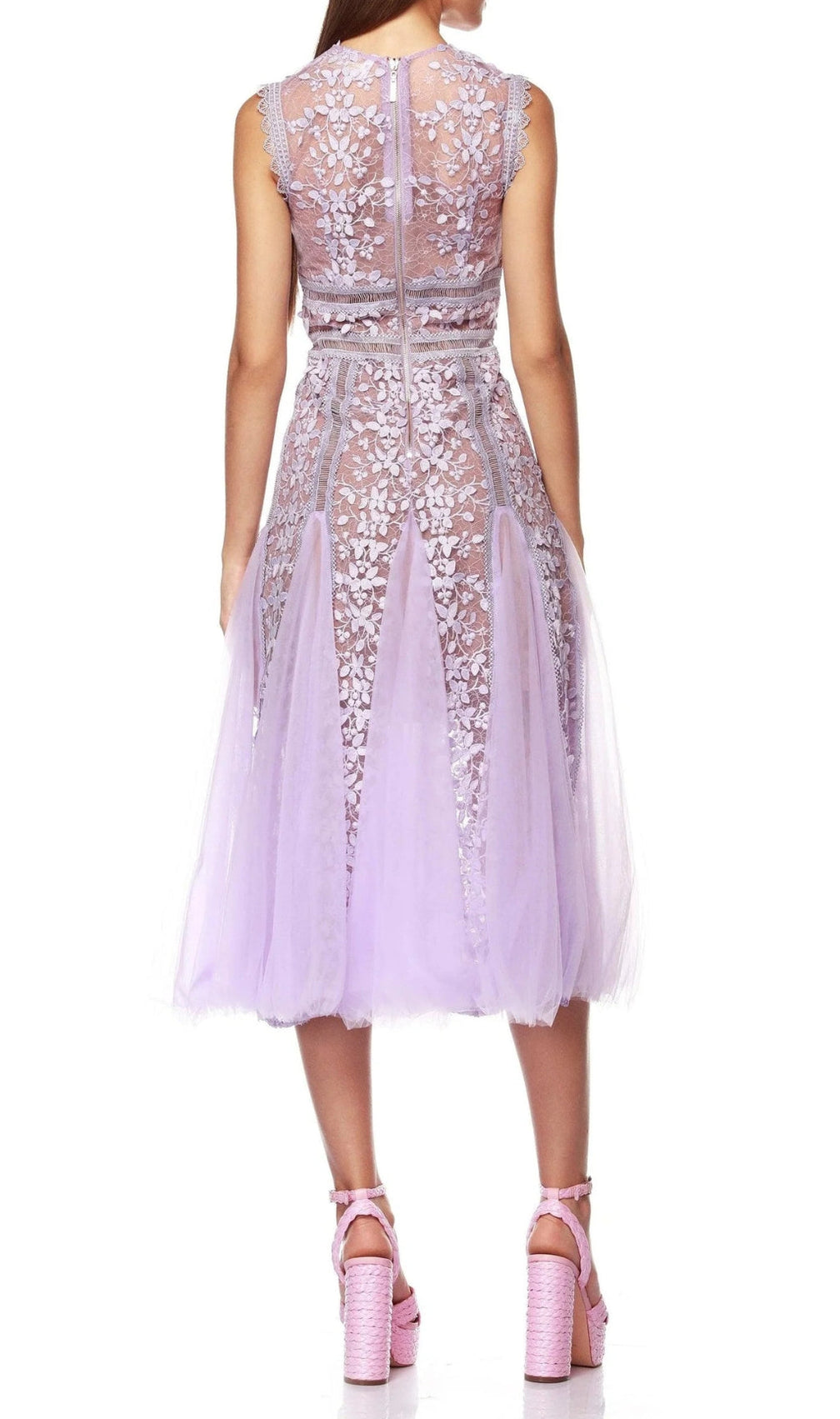 Audrianna Purple Embroidery Mesh Midi Dress