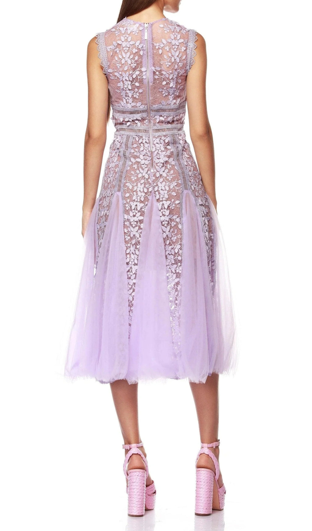 Audrianna Purple Embroidery Mesh Midi Dress