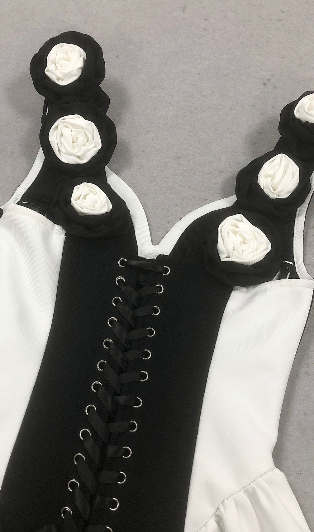 Hoku Flower Stripe Maxi Gown | Black & White Statement Evening Dress