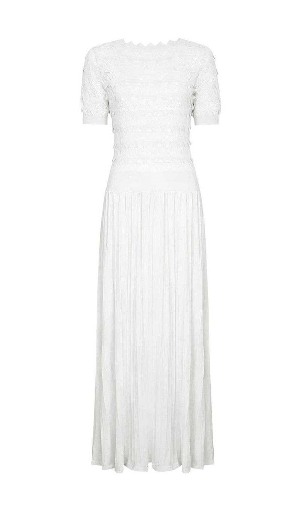 Kirima White Short Sleeve Knit Midi Dress