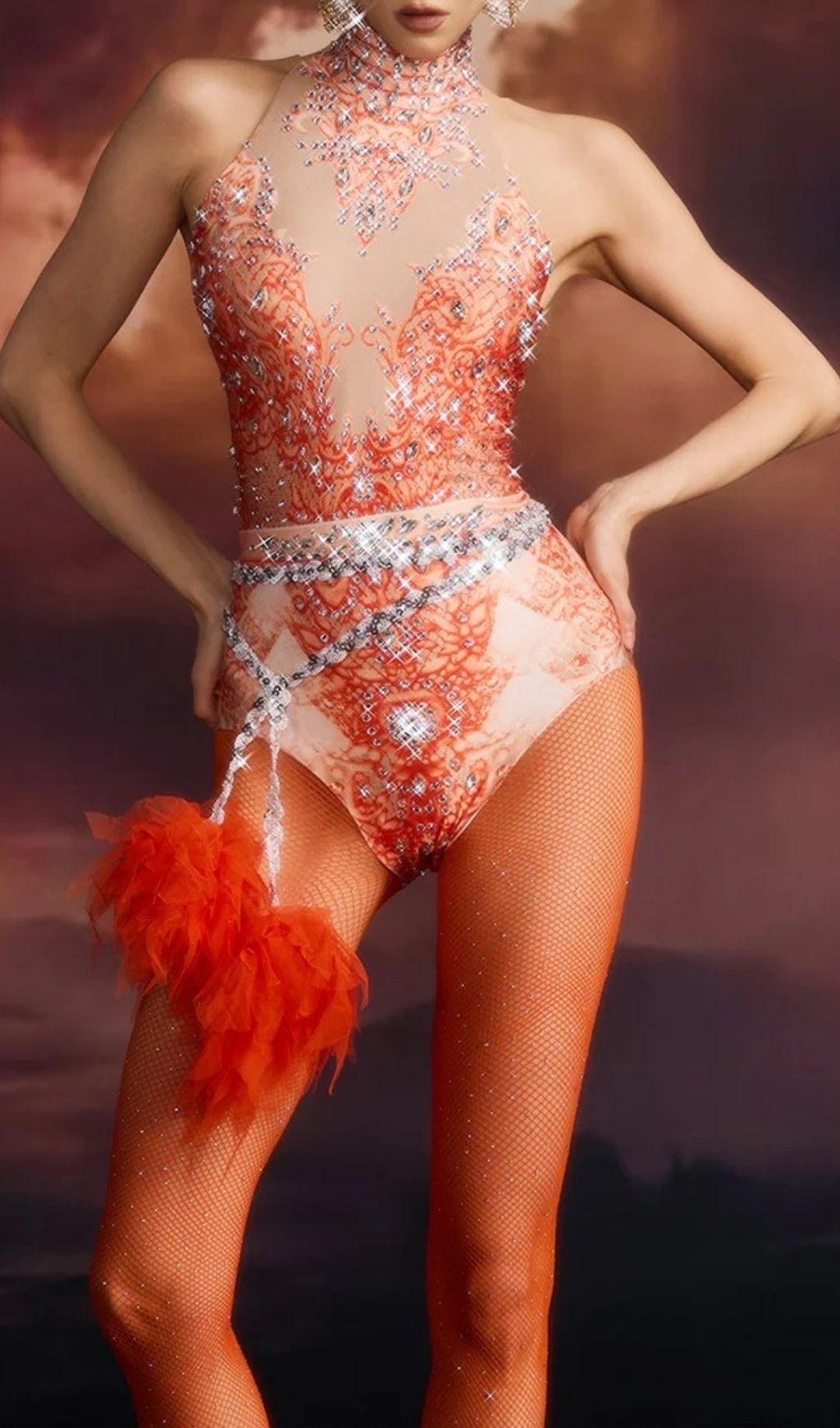 Edwina Dazzling High Neck Printed Sequin Bodysuit - Glamour & Party Perfect