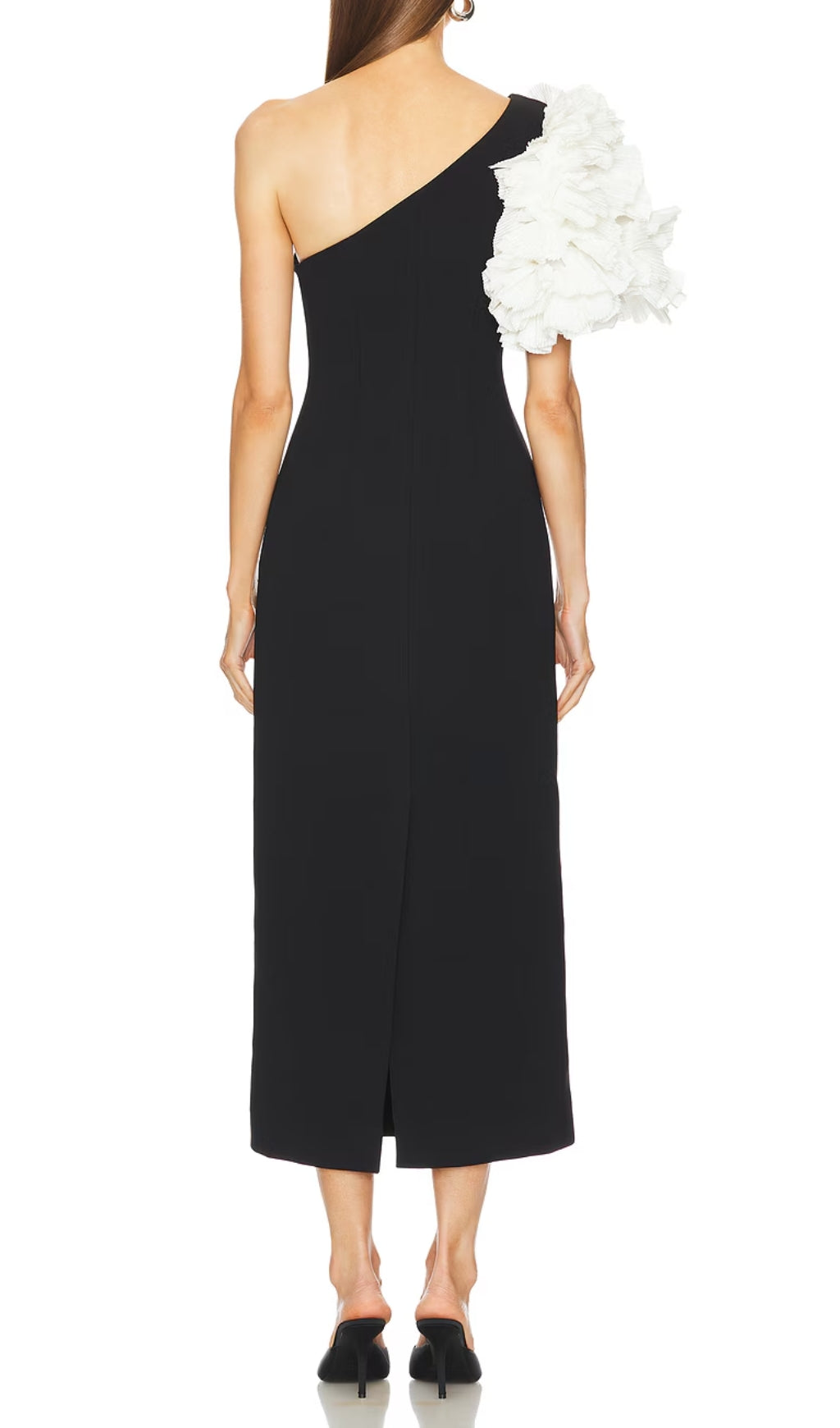 One Shoulder Ruffle Detail Maxi Dress Black White