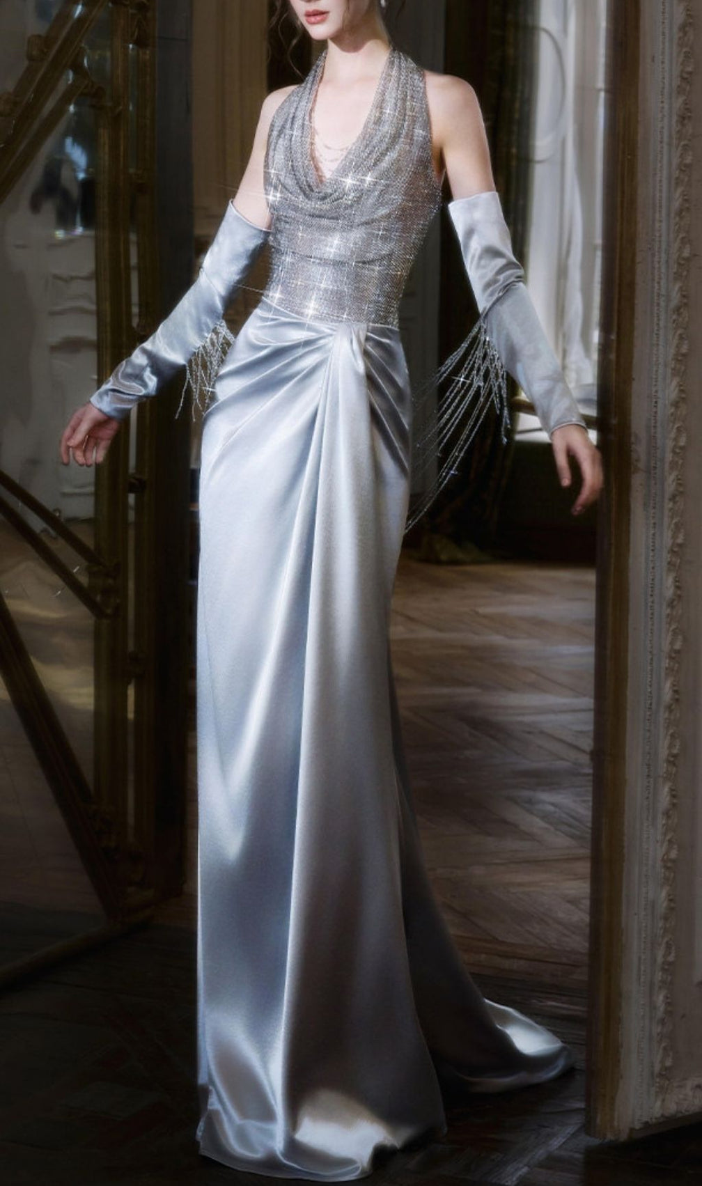 Kumi Silver Halter Maxi Dress