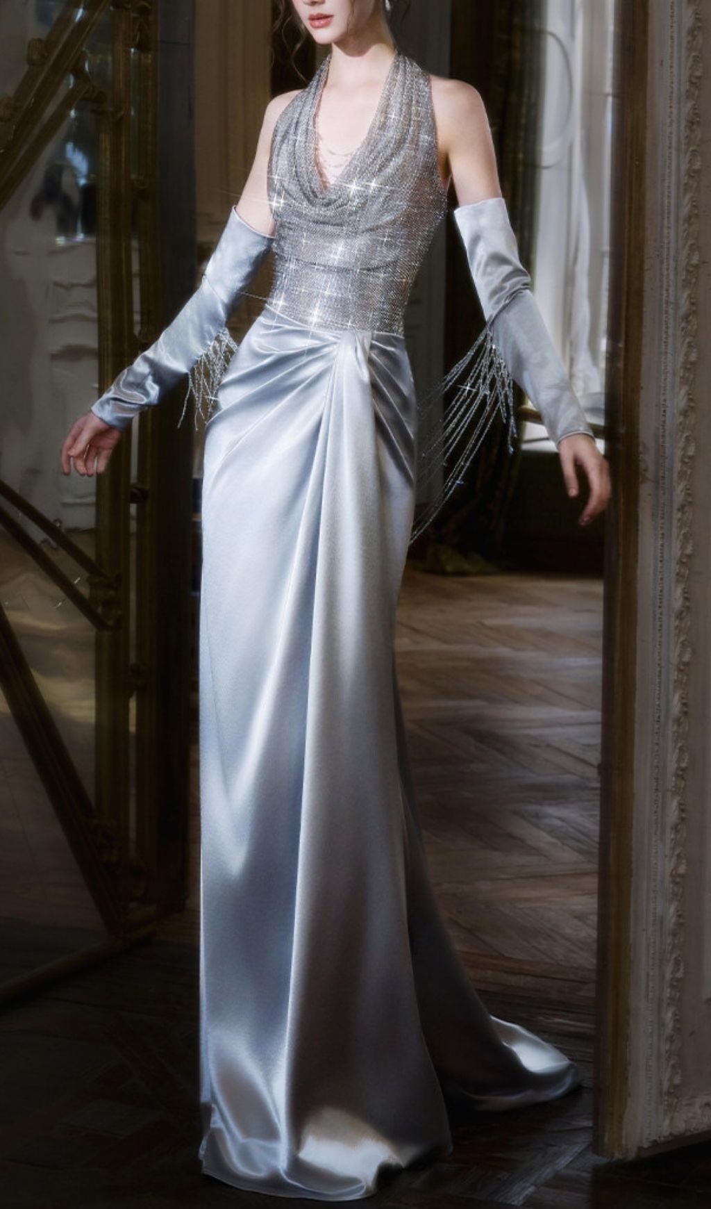 Kumi Silver Halter Maxi Dress