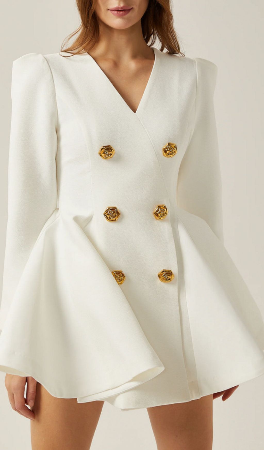 Ilene White Double-Breasted Blazer Mini Dress | Gold Rose Buttons