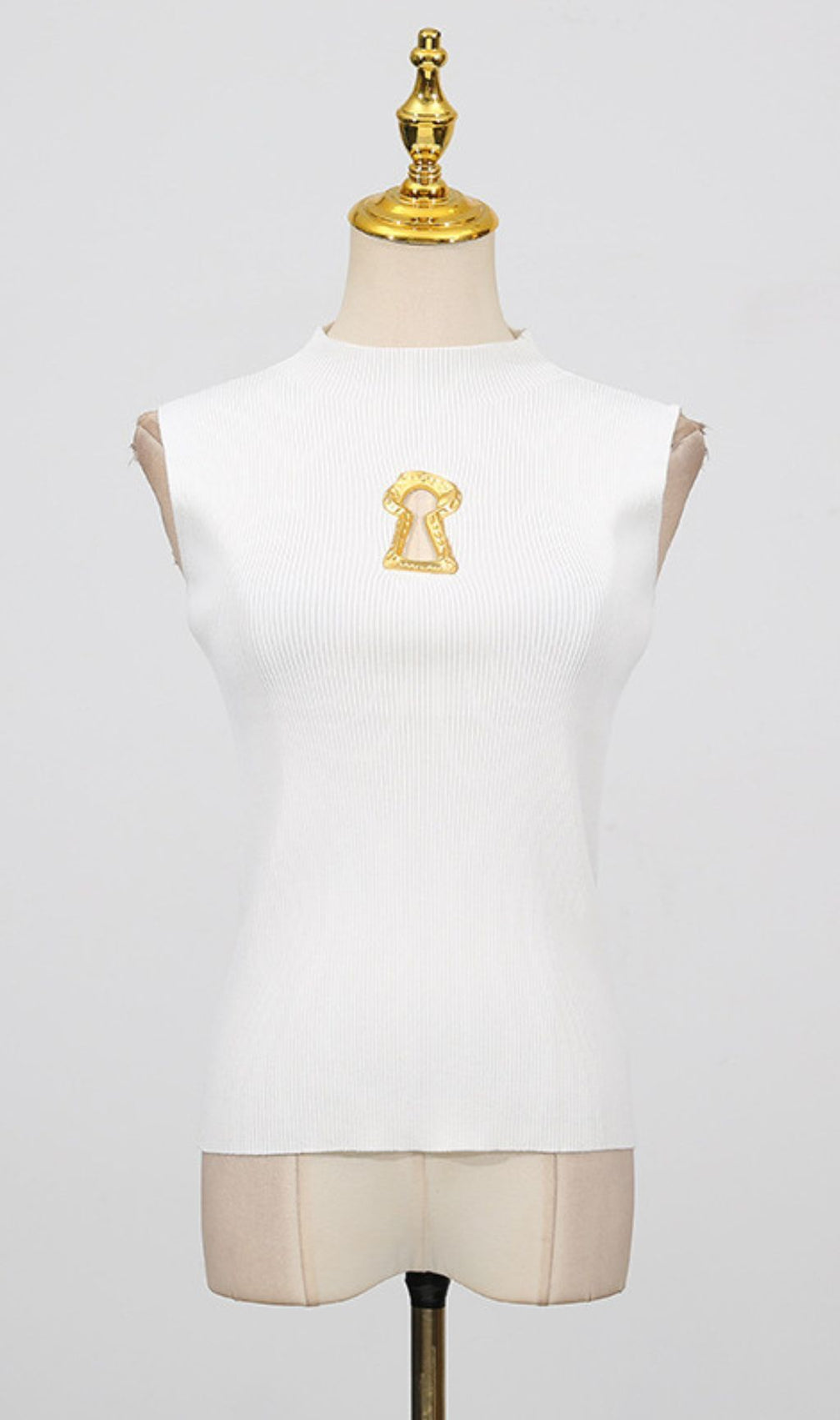 Gia Chic Black Ribbed Mock Neck Sleeveless Top - Statement Keyhole Accent