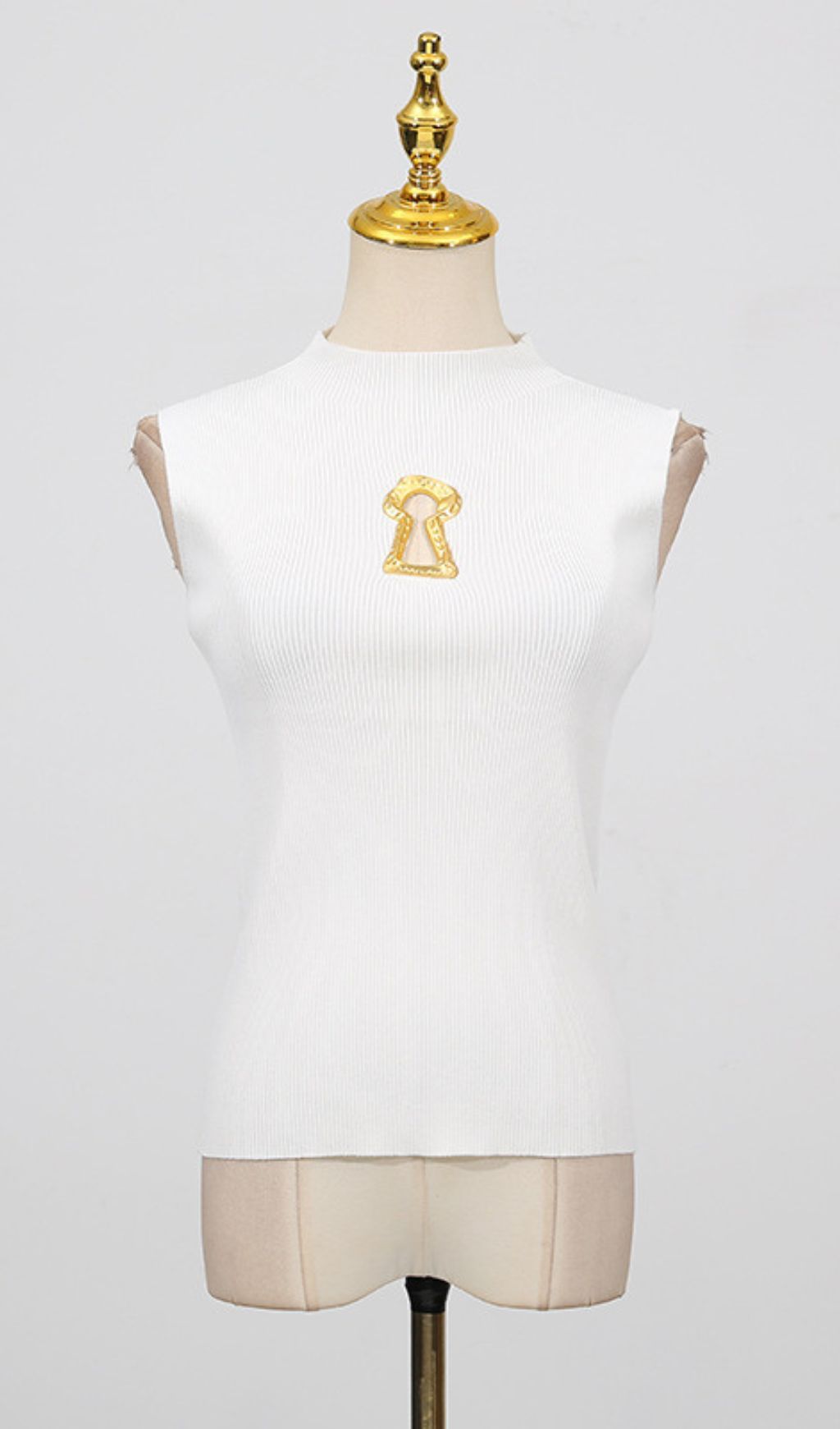 Gia Chic Black Ribbed Mock Neck Sleeveless Top - Statement Keyhole Accent