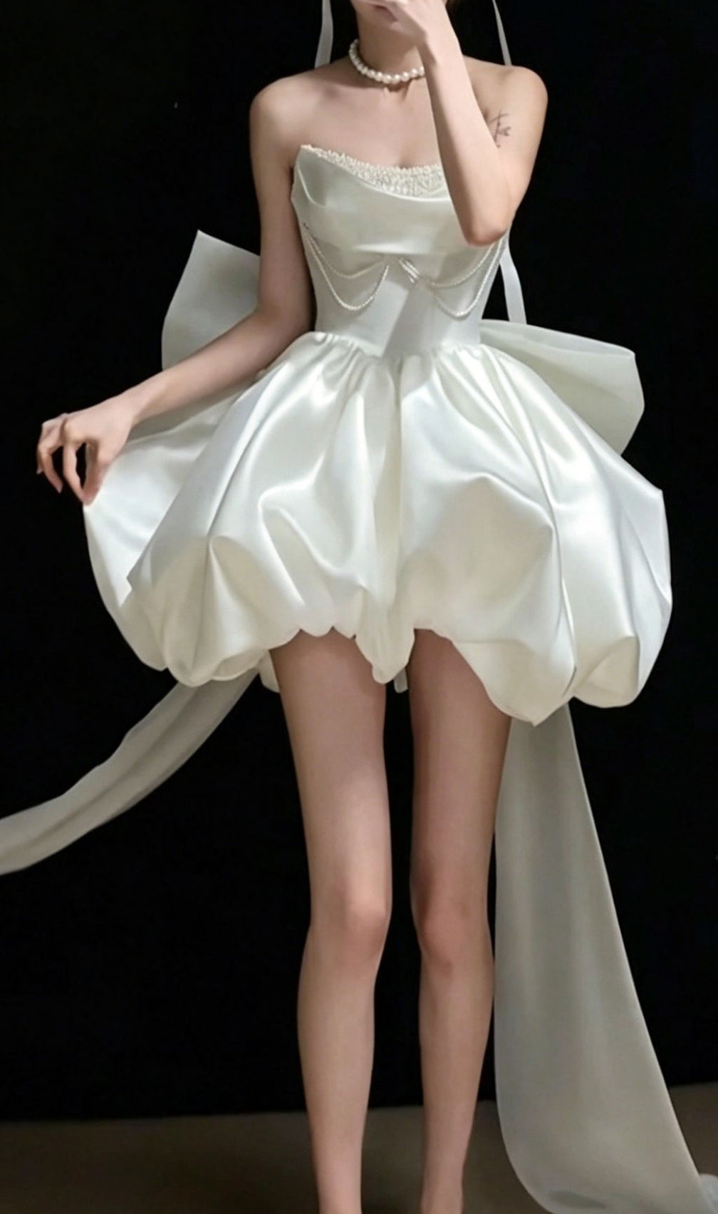 Kukana White Embellished Bow Mini Dress
